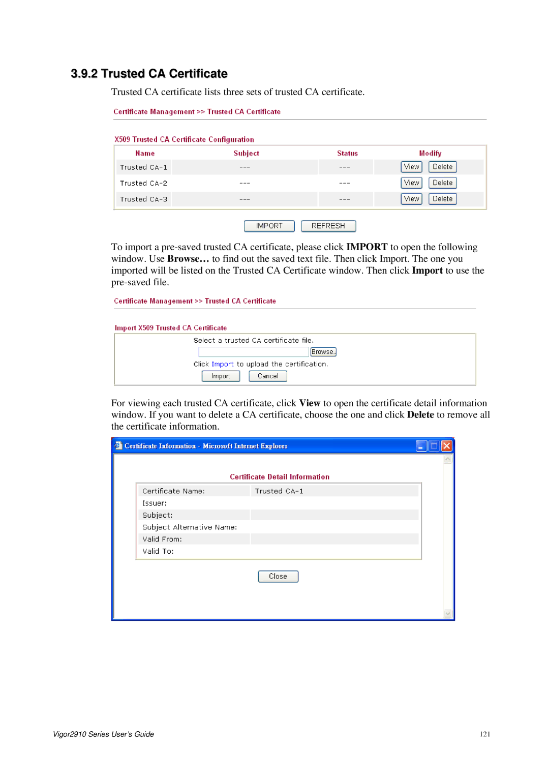 Draytek 2910 manual Trusted CA Certificate 