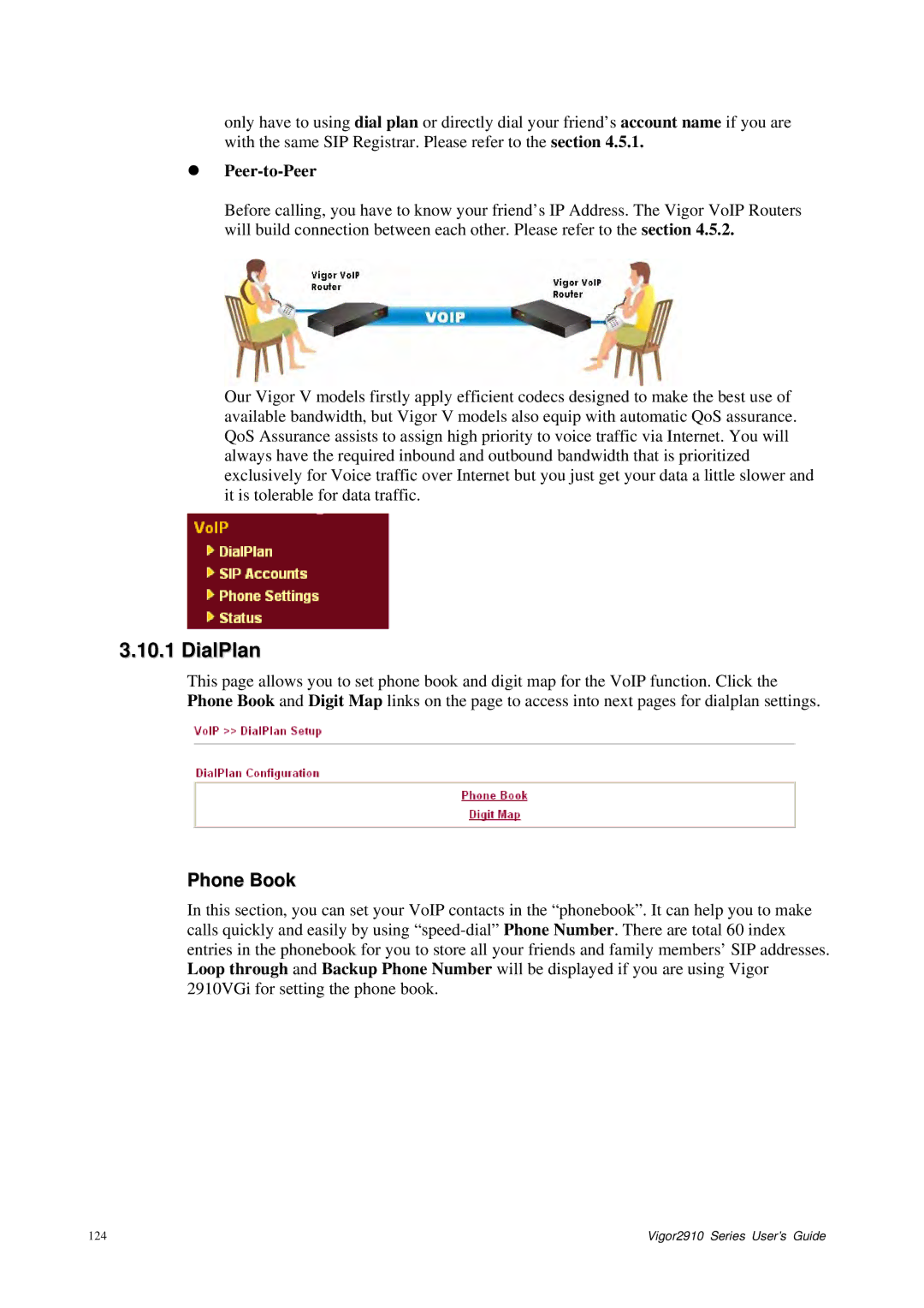 Draytek 2910 manual DialPlan, Phone Book, Peer-to-Peer 