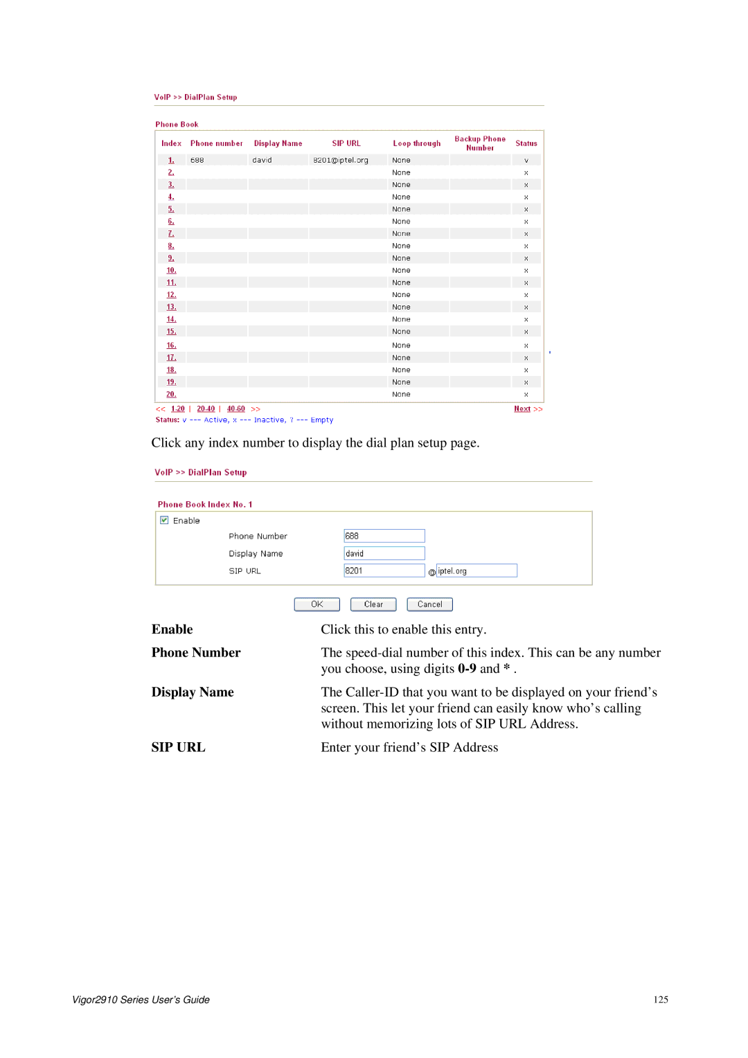 Draytek 2910 manual Phone Number, Sip Url 