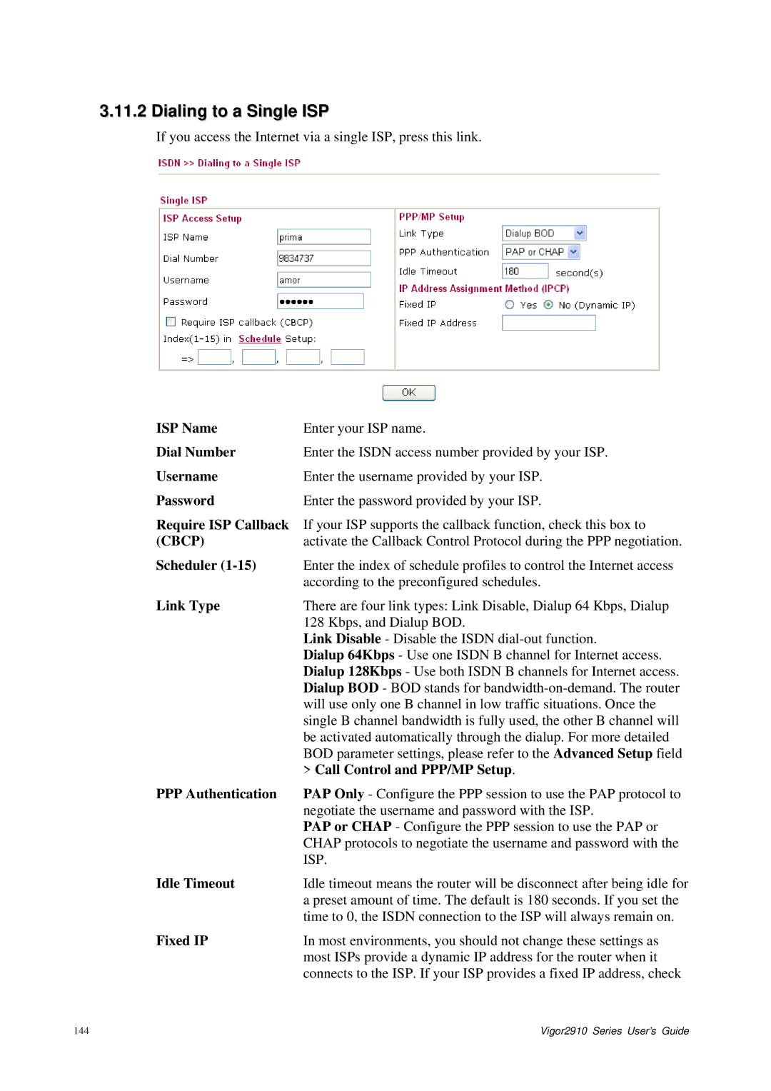 Draytek 2910 manual Dialing to a Single ISP, Cbcp 