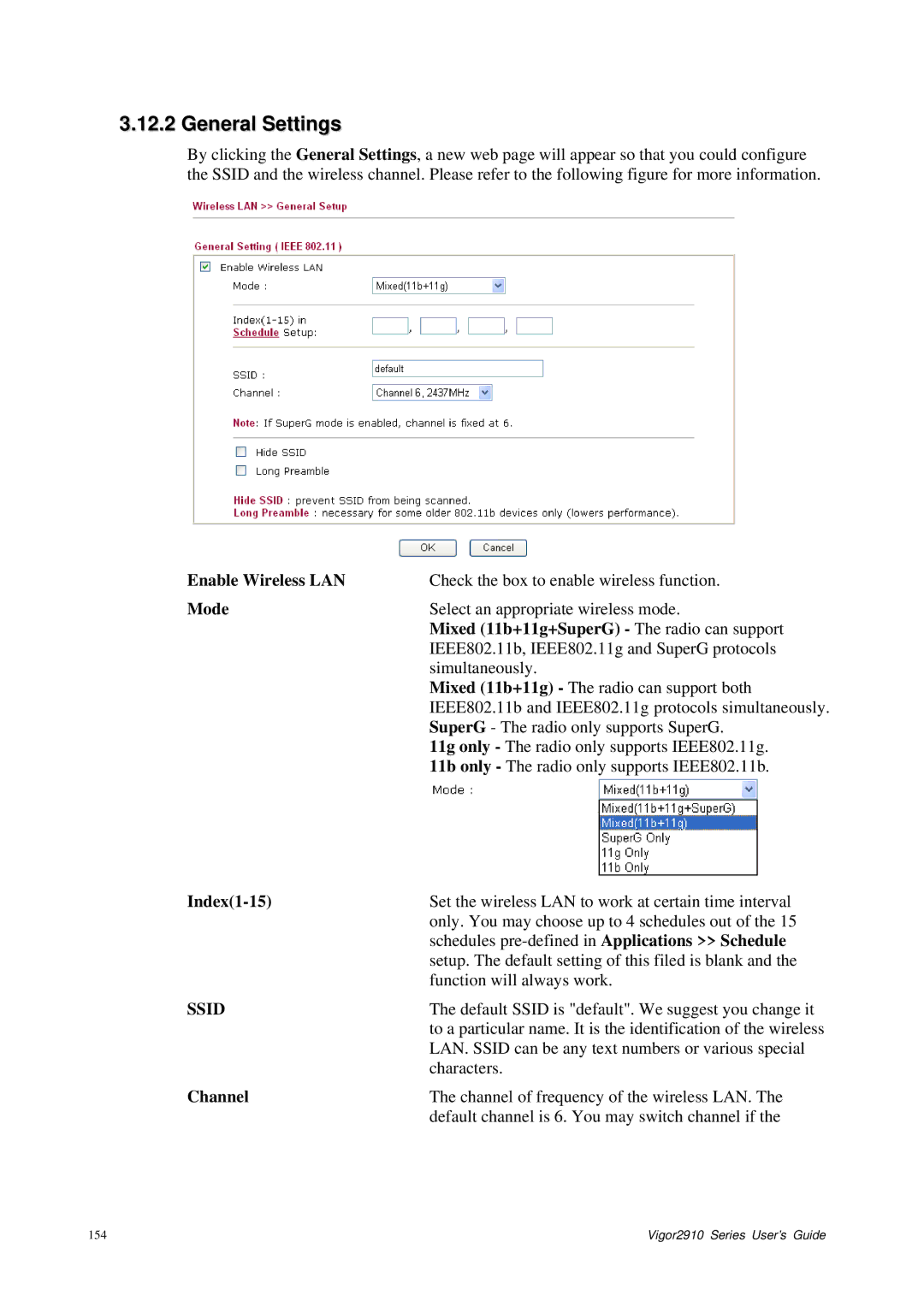 Draytek 2910 manual General Settings, Ssid 