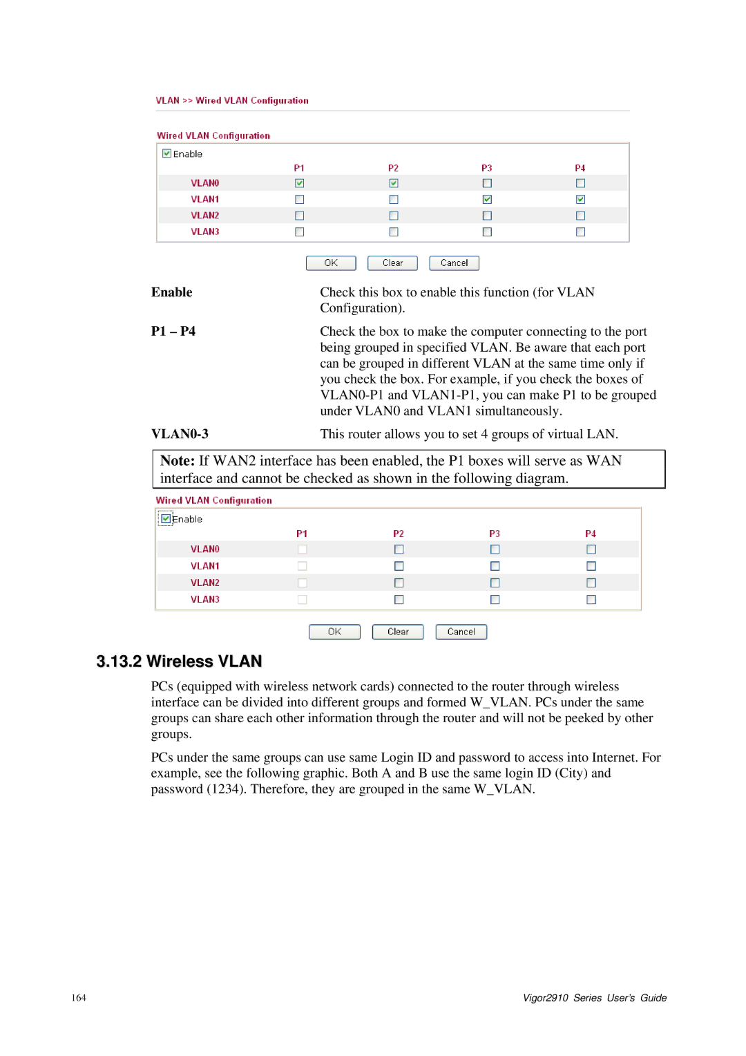 Draytek 2910 manual Wireless Vlan, P1 P4, VLAN0-3 