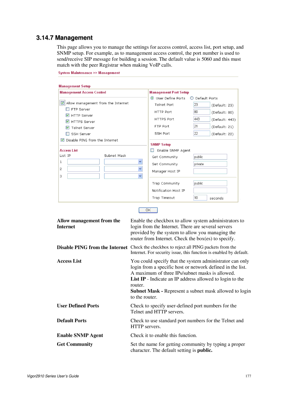 Draytek 2910 manual Management 