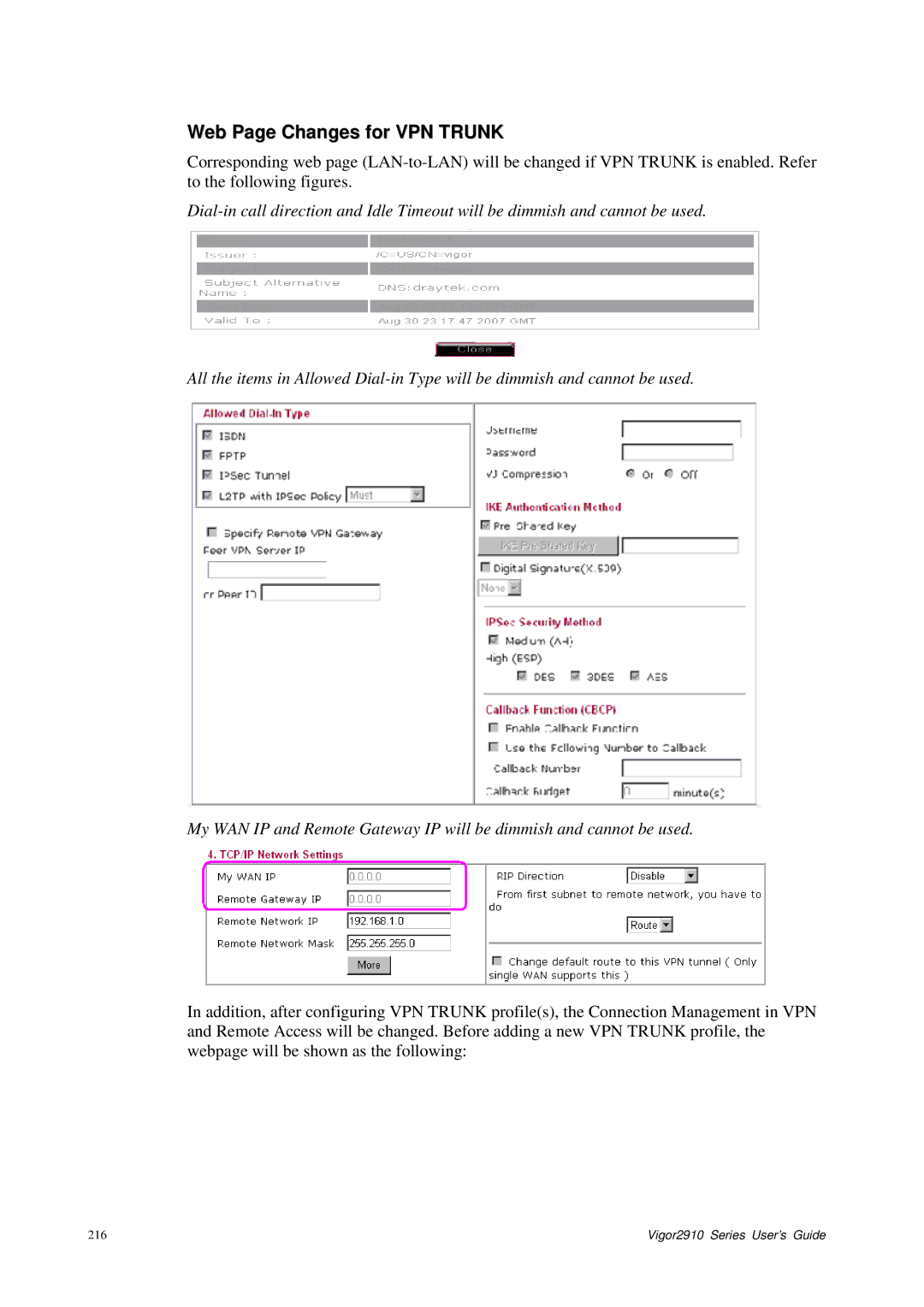 Draytek 2910 manual Web Page Changes for VPN Trunk 