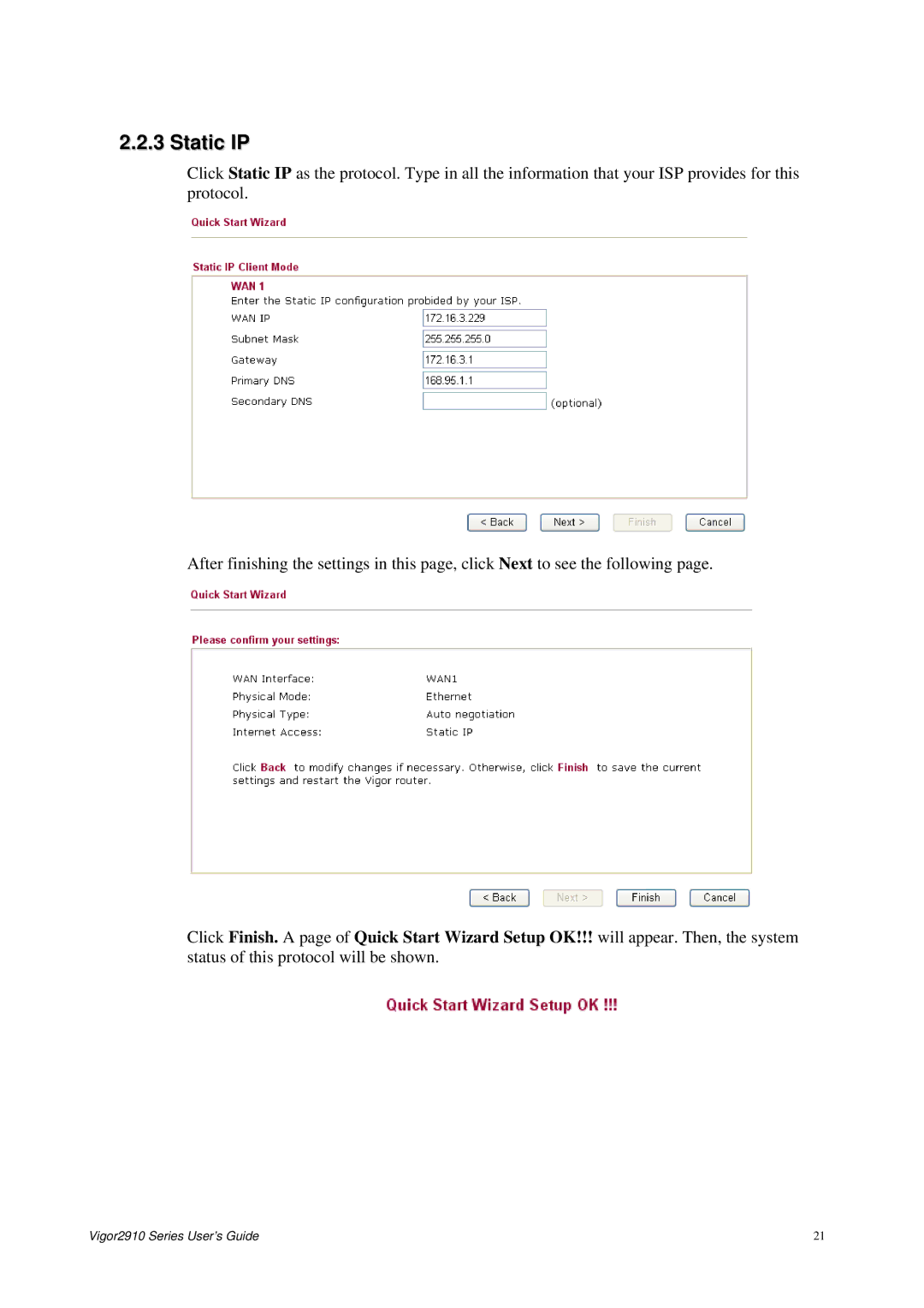 Draytek 2910 manual Static IP 