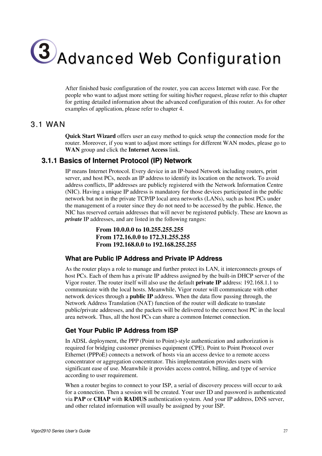 Draytek 2910 manual Wan, Basics of Internet Protocol IP Network, What are Public IP Address and Private IP Address 