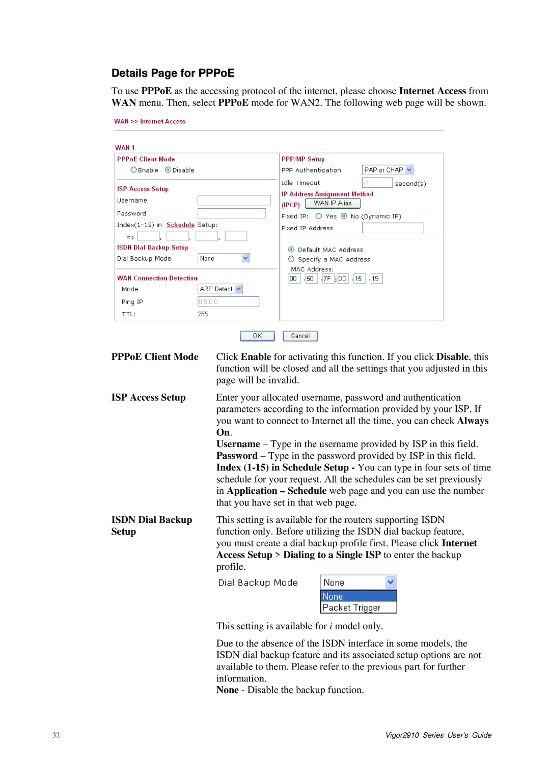 Draytek 2910 manual Details Page for PPPoE 