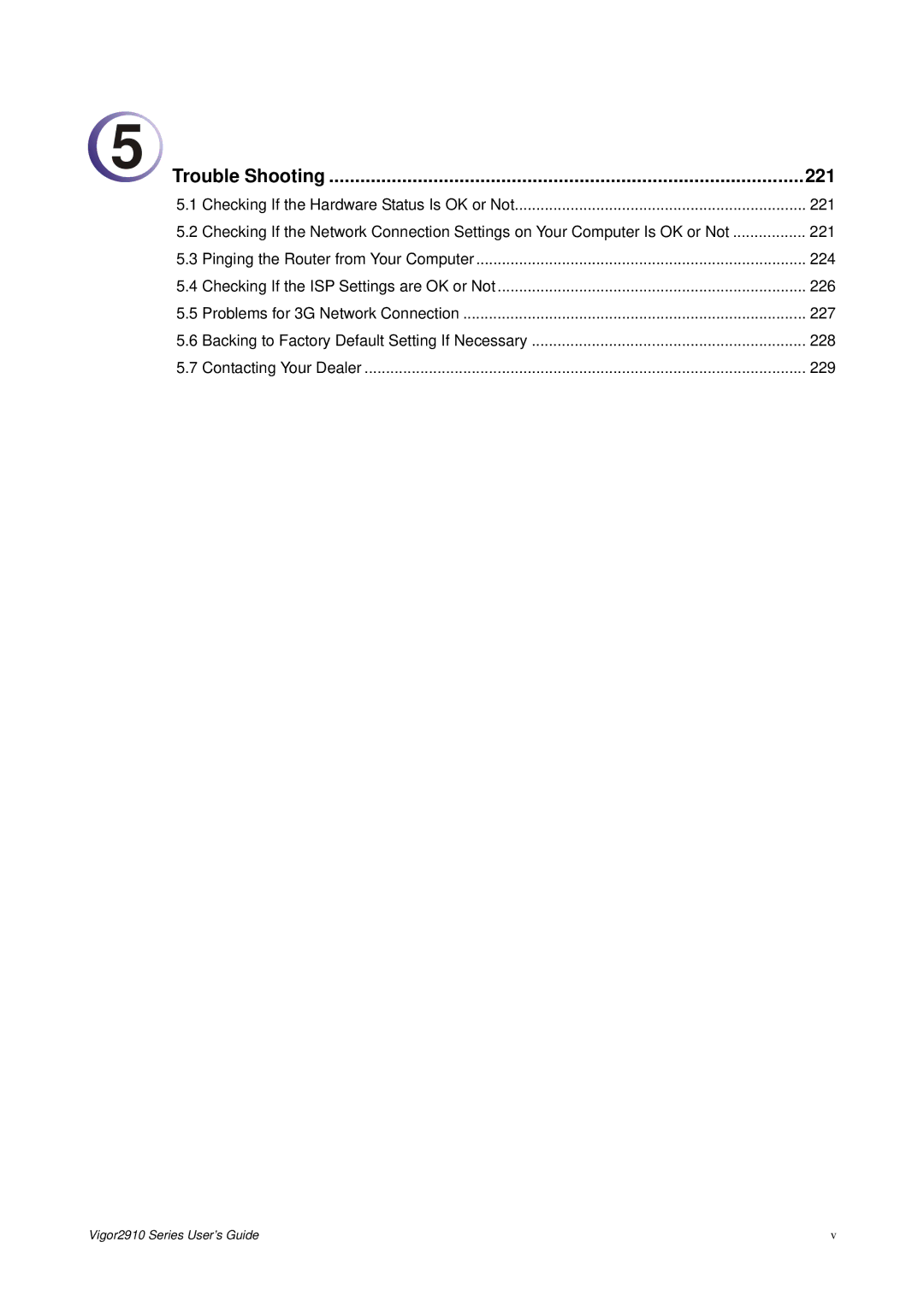 Draytek 2910 manual Trouble Shooting 221 