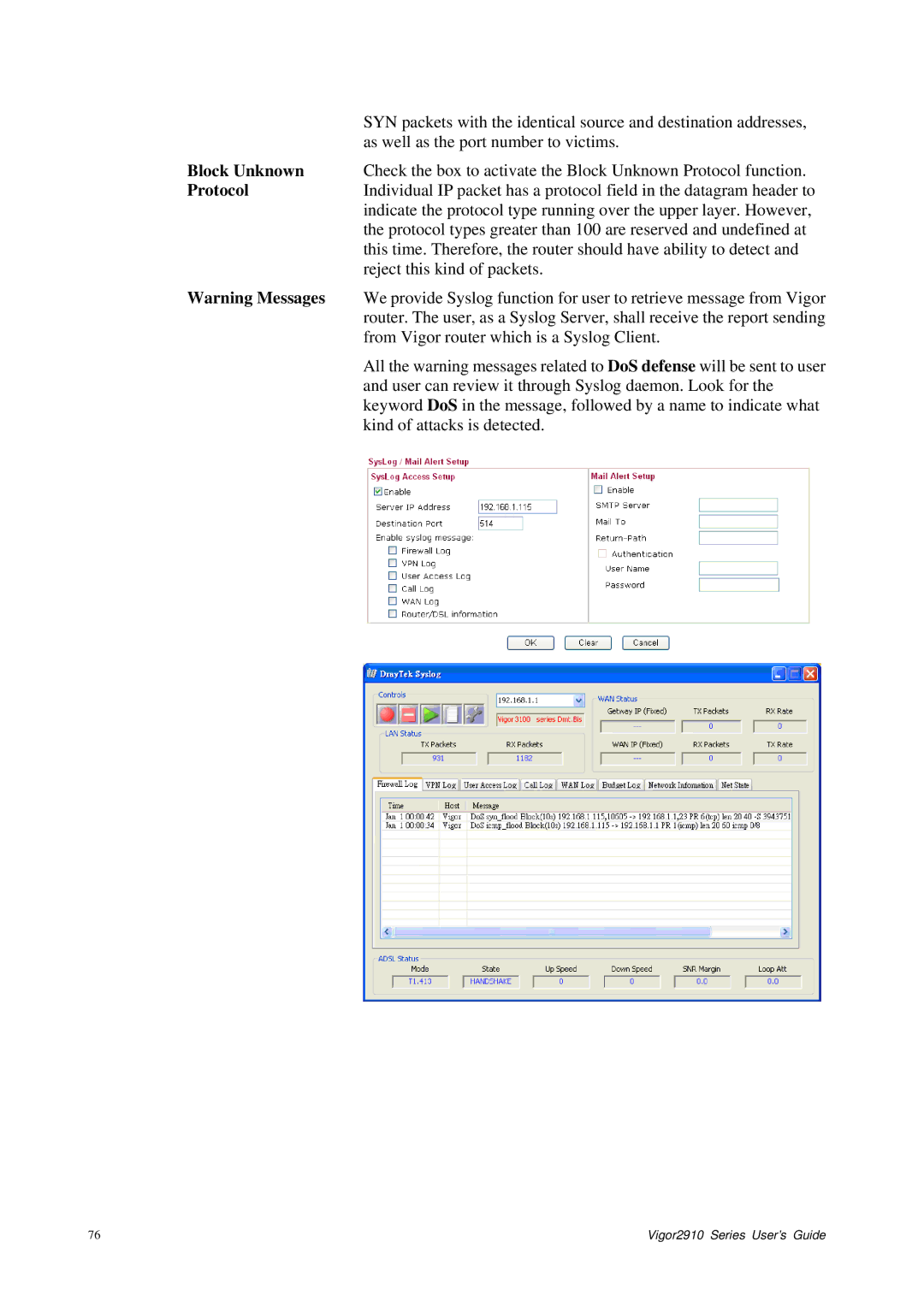 Draytek 2910 manual Block Unknown, Reject this kind of packets 