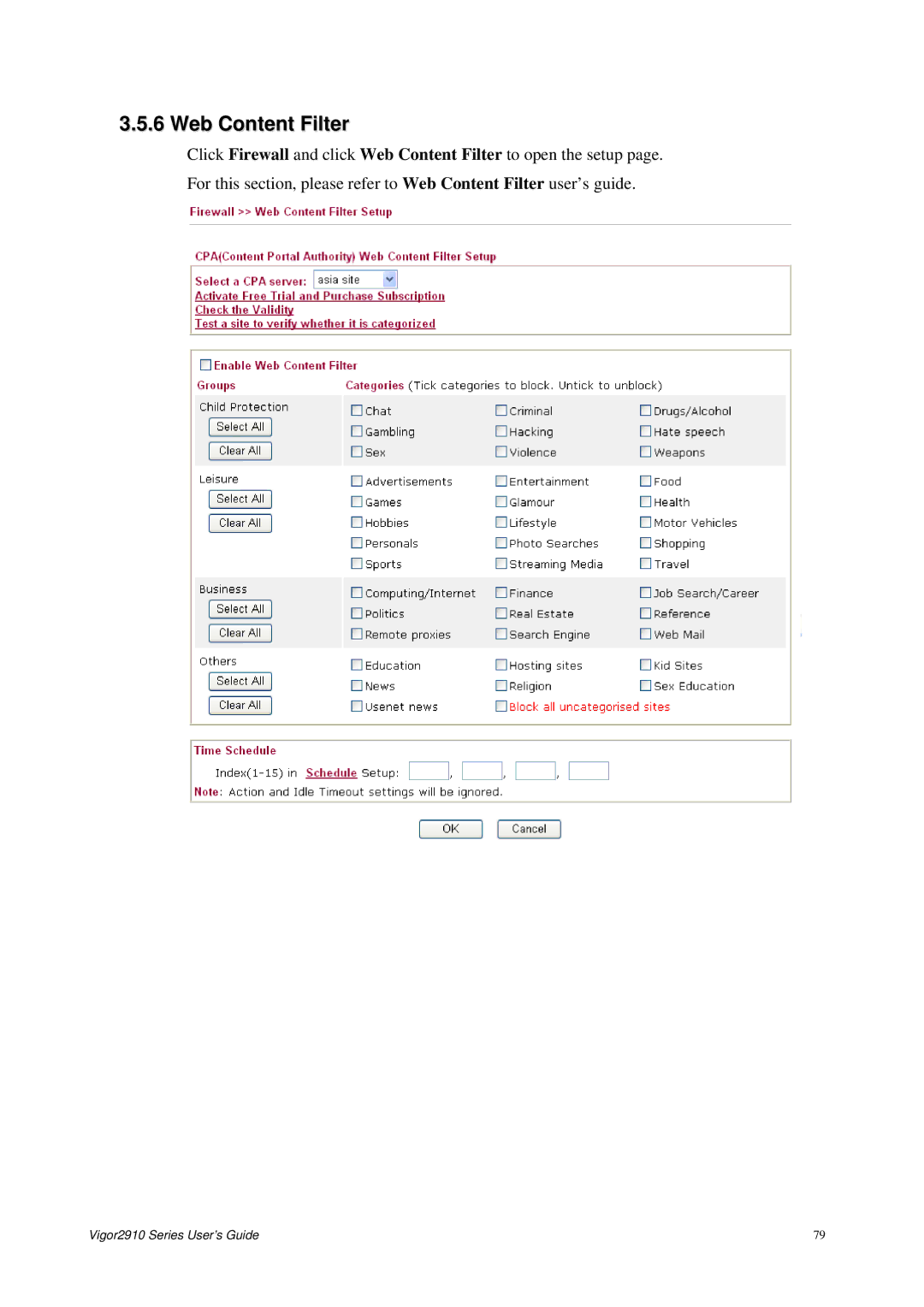 Draytek 2910 manual Web Content Filter 