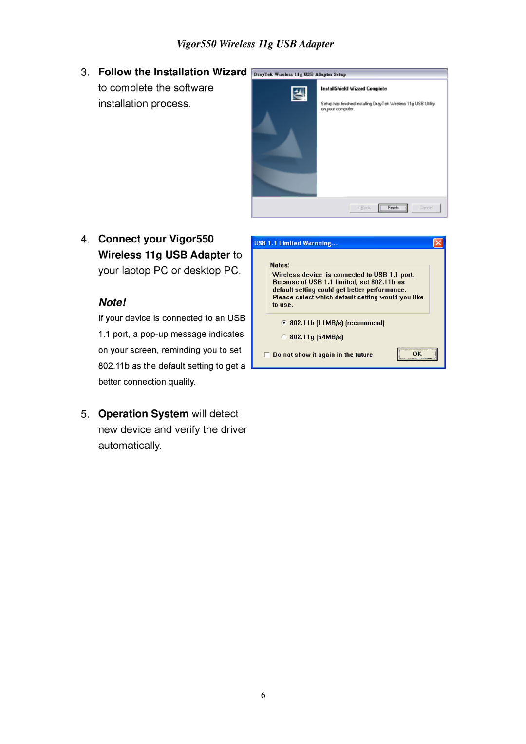 Draytek manual Vigor550 Wireless 11g USB Adapter 