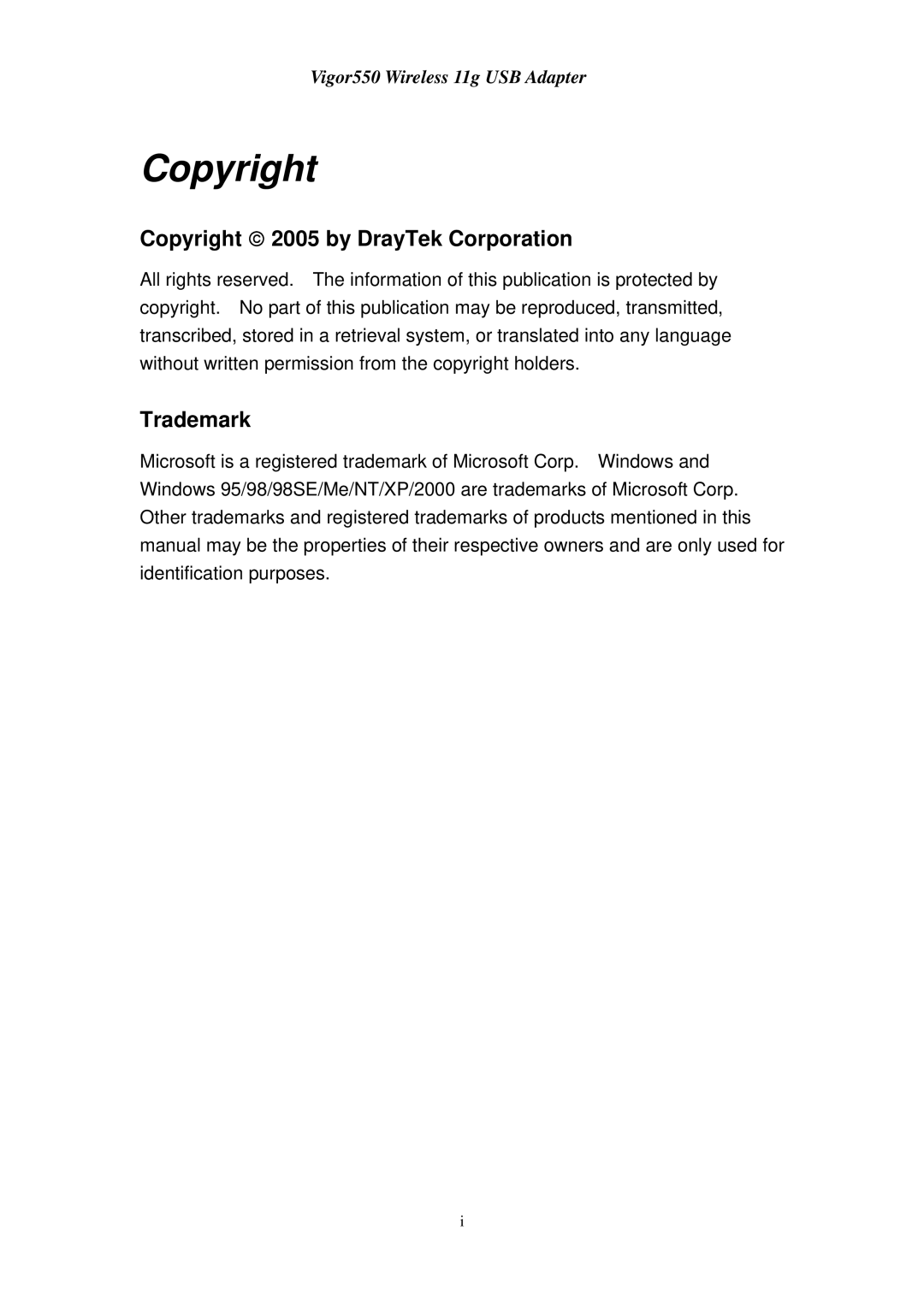 Draytek 550 manual Copyright 