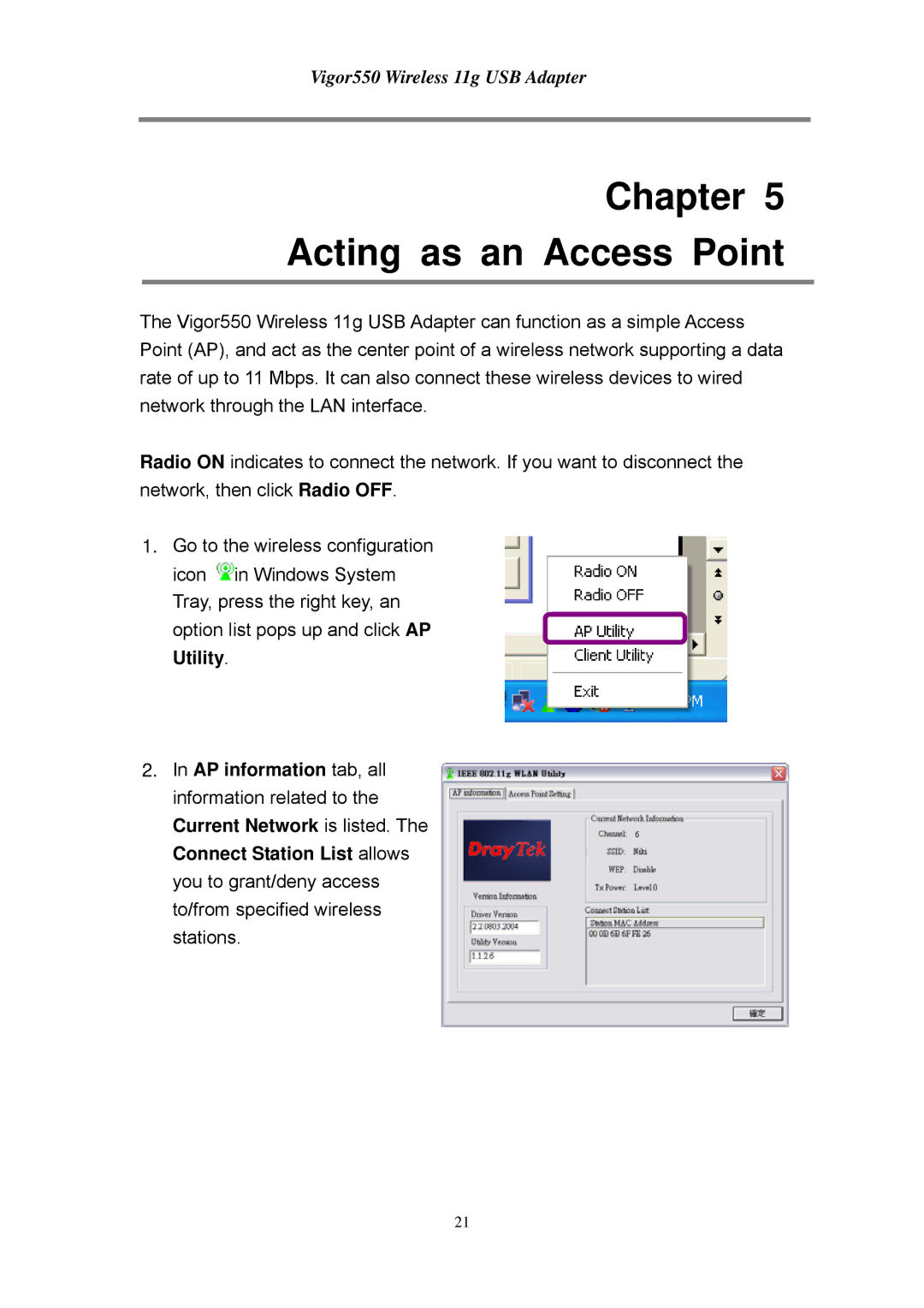 Draytek 550 manual Acting as an Access Point 