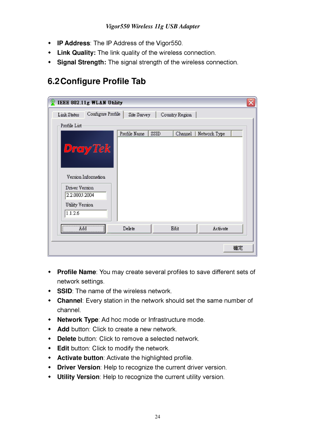 Draytek 550 manual 2Configure Profile Tab 