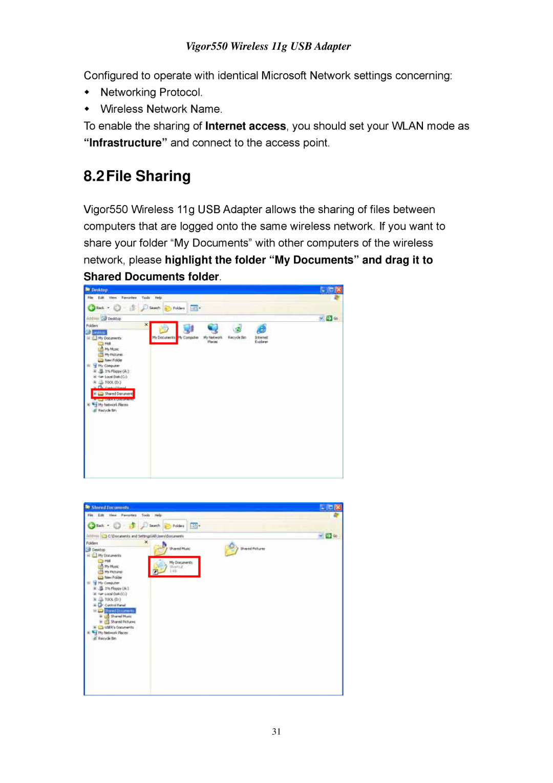 Draytek 550 manual 2File Sharing, Shared Documents folder 