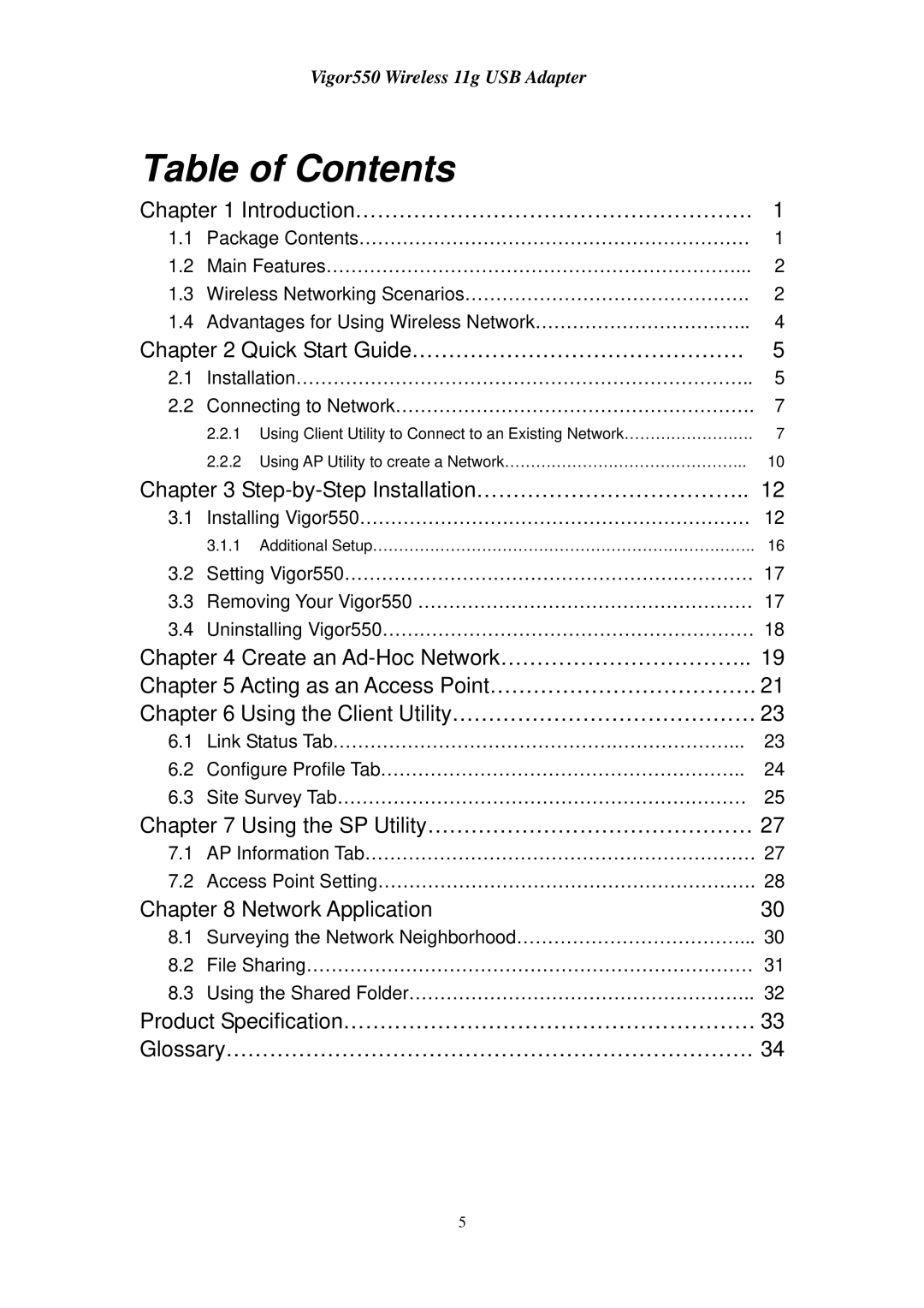 Draytek 550 manual Table of Contents 