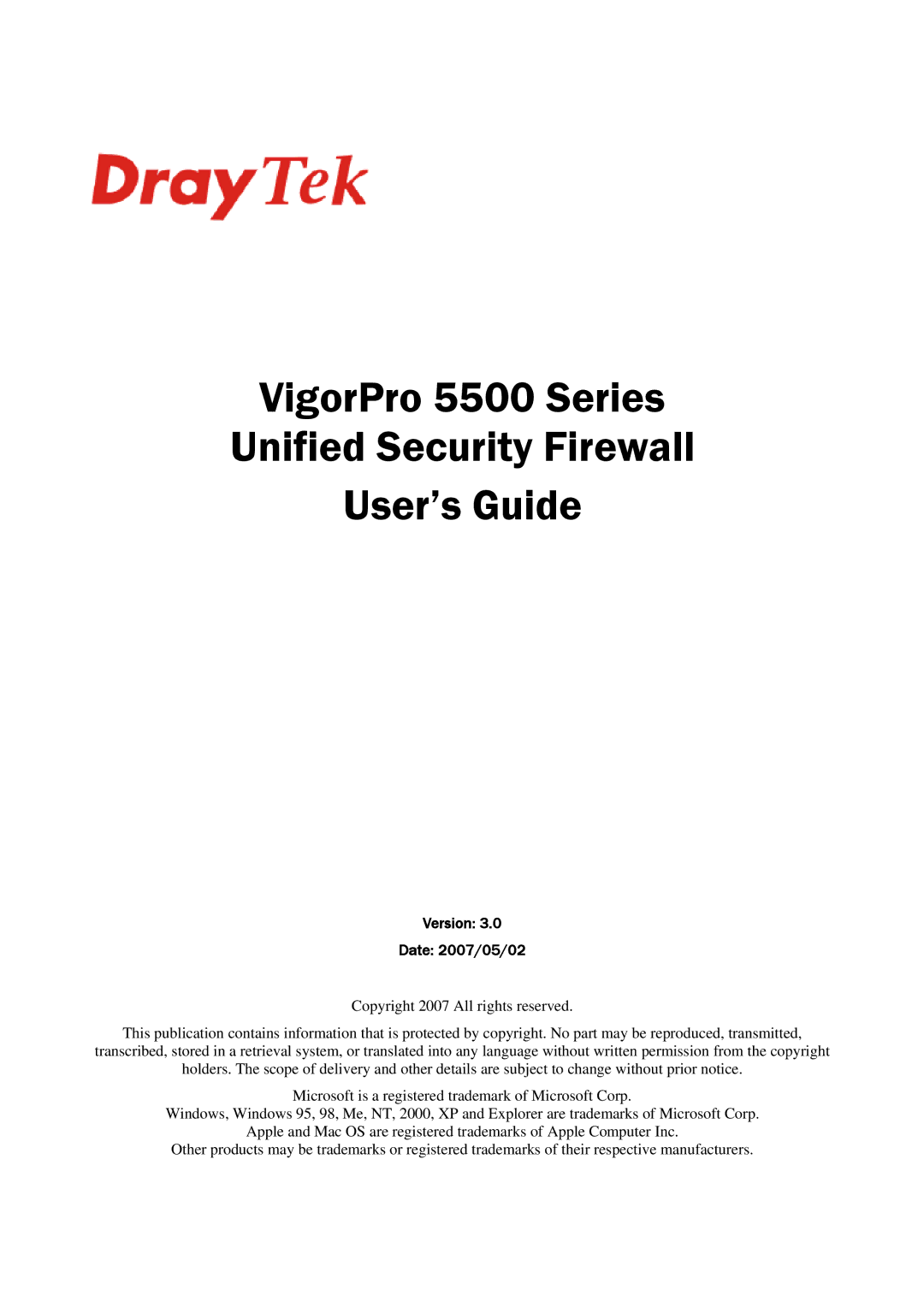 Draytek manual VigorPro 5500 Series Unified Security Firewall User’s Guide 