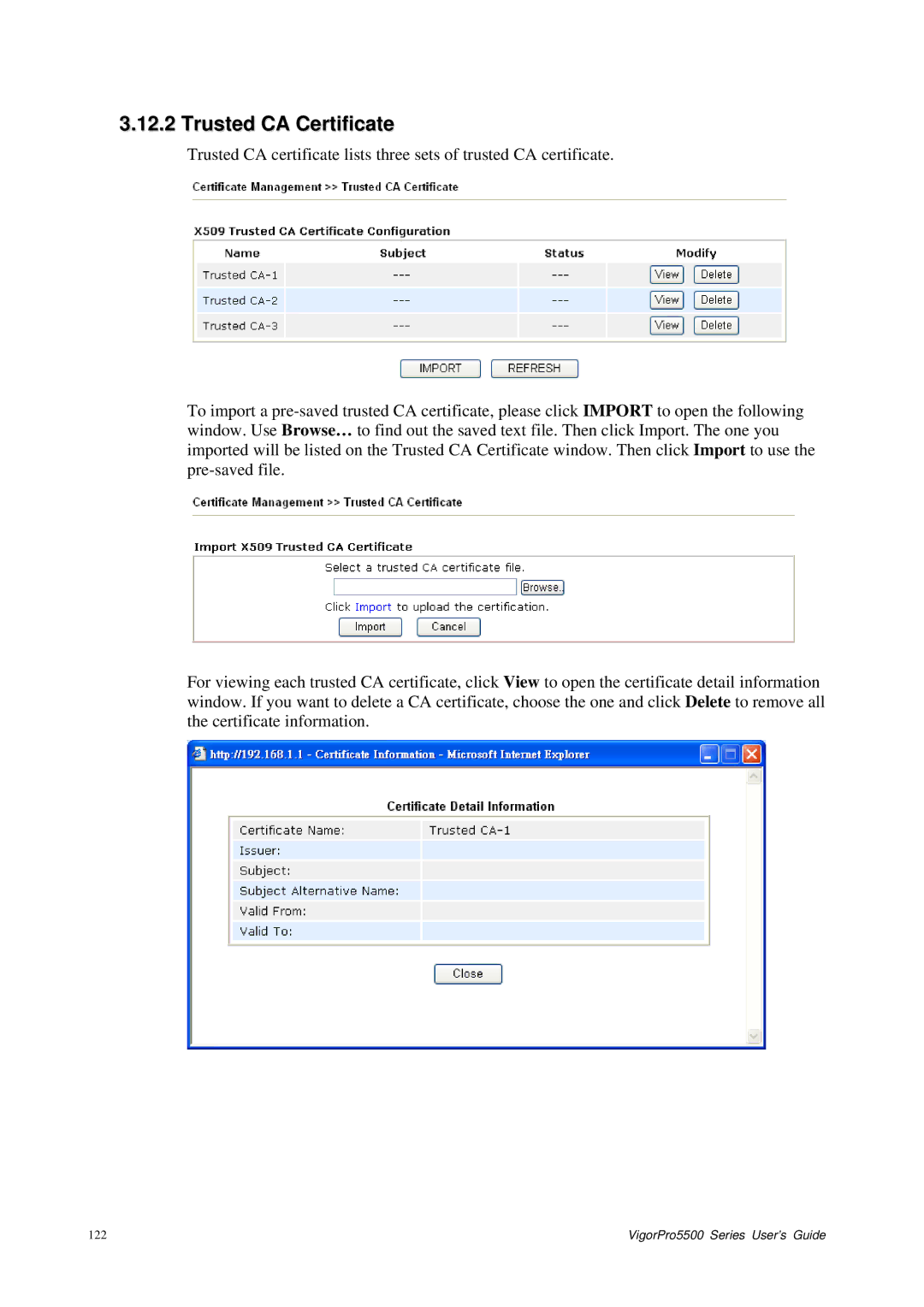 Draytek 5500 Series manual Trusted CA Certificate 