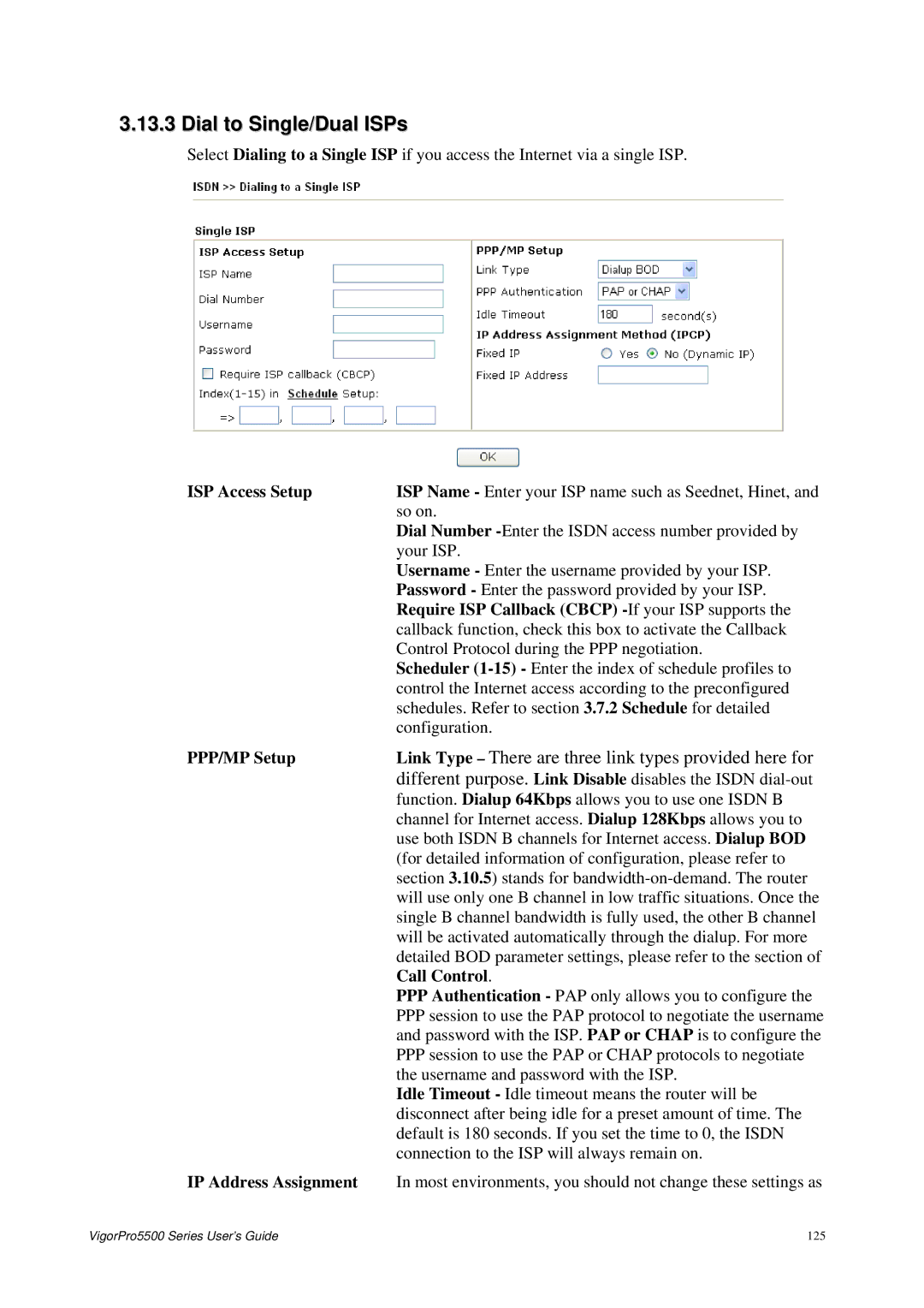 Draytek 5500 Series Dial to Single/Dual ISPs, Require ISP Callback Cbcp If your ISP supports, PPP/MP Setup, Call Control 