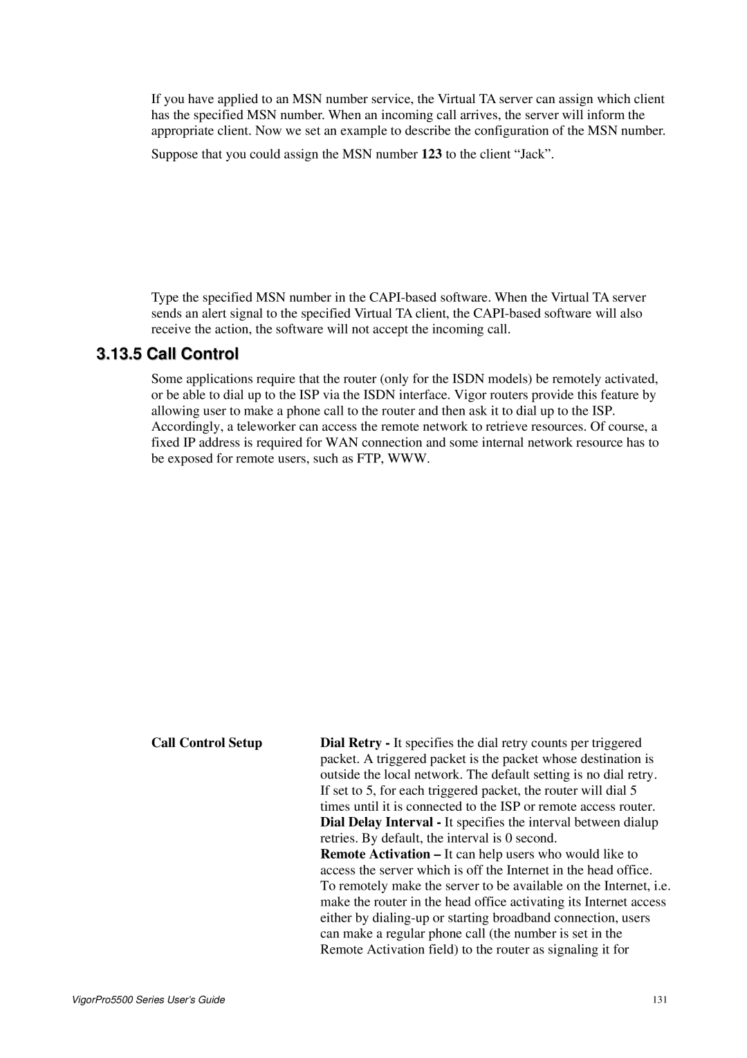 Draytek 5500 Series manual Call Control Setup 