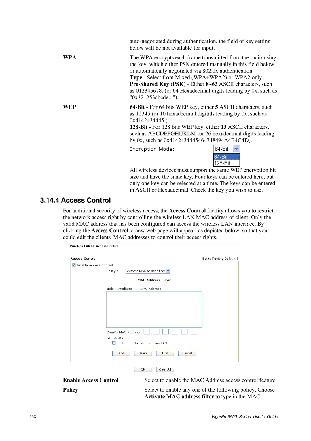 Draytek 5500 Series manual Enable Access Control 