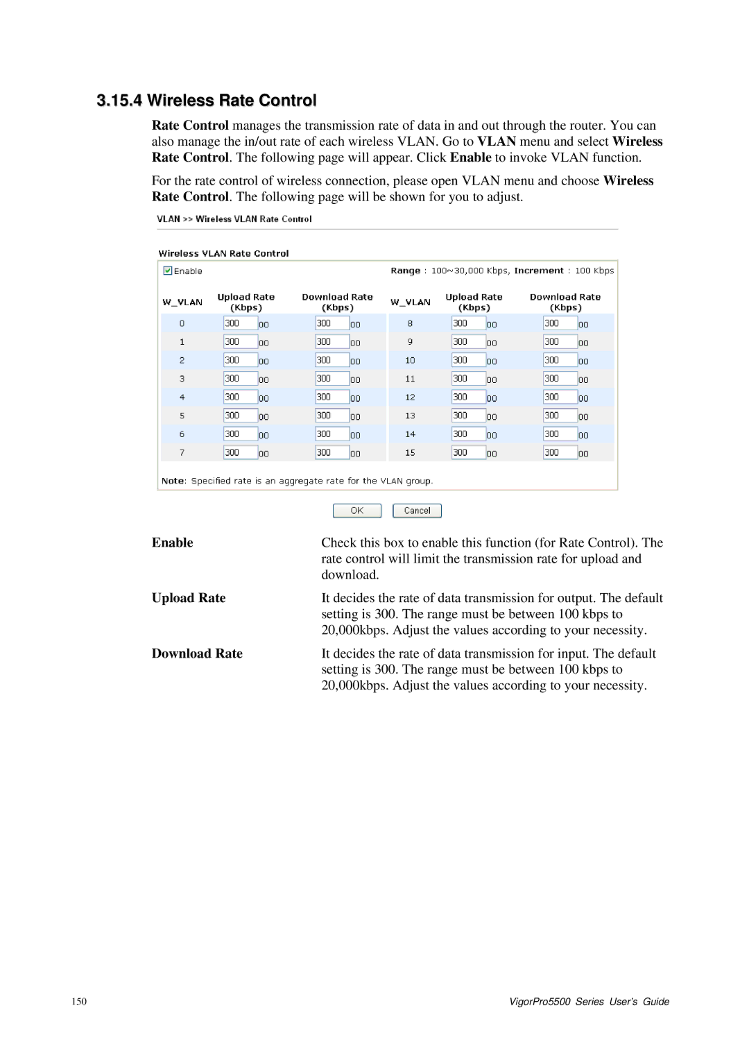 Draytek 5500 Series manual Wireless Rate Control, Upload Rate, Download Rate 