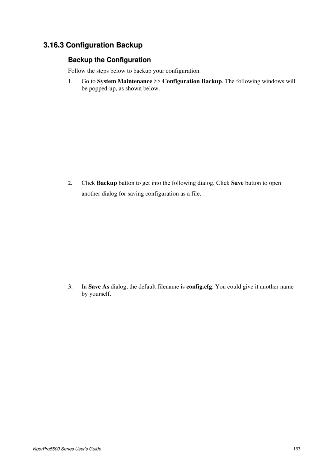 Draytek 5500 Series manual Configuration Backup, Backup the Configuration 