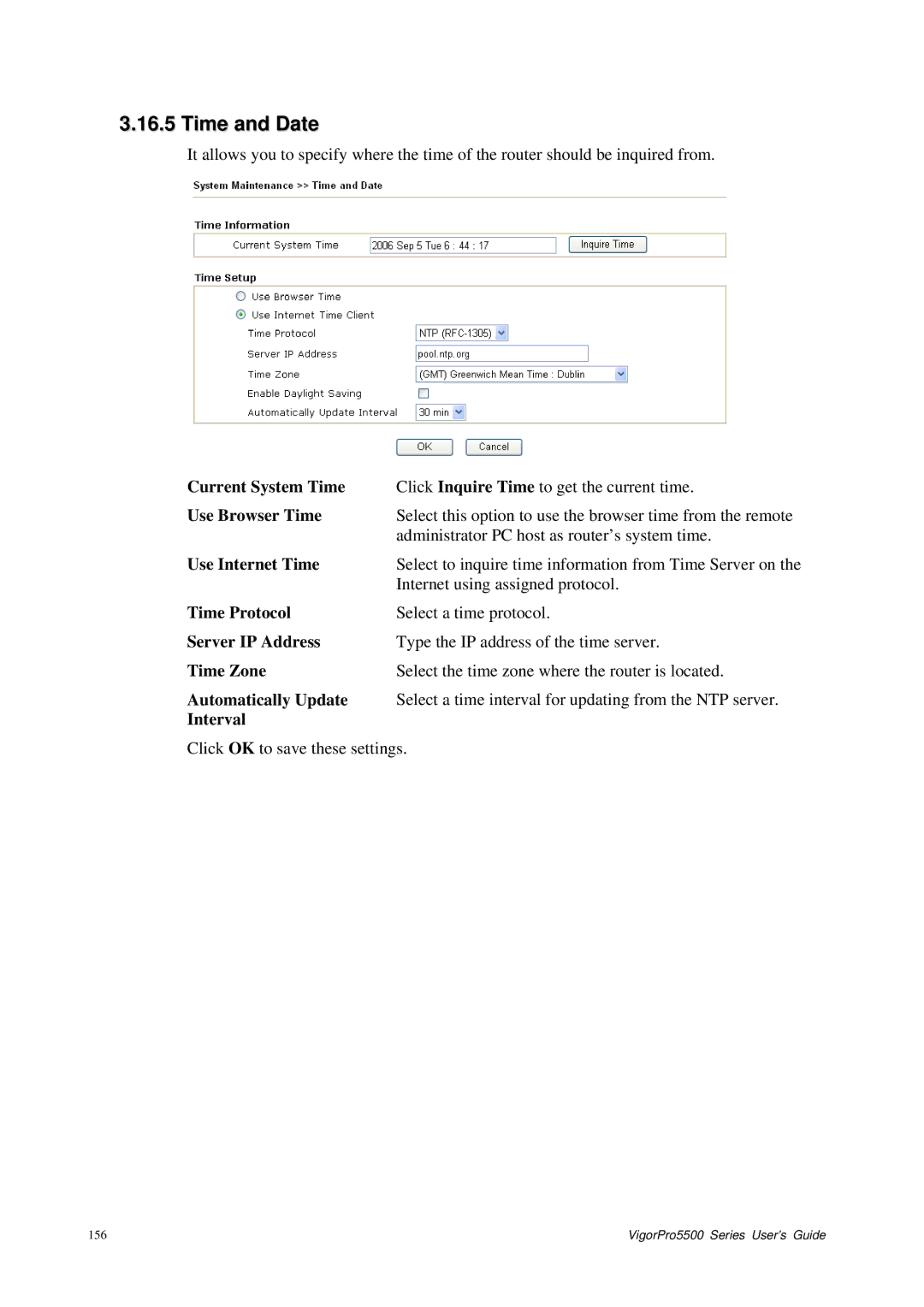 Draytek 5500 Series manual Time and Date 