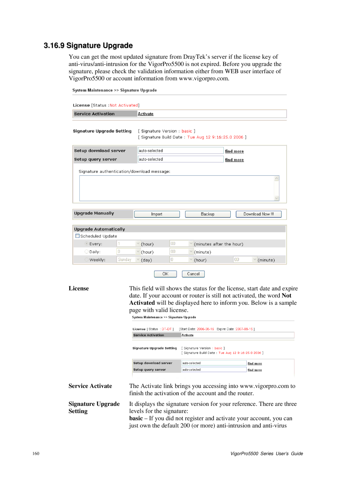 Draytek 5500 Series manual Signature Upgrade, License 