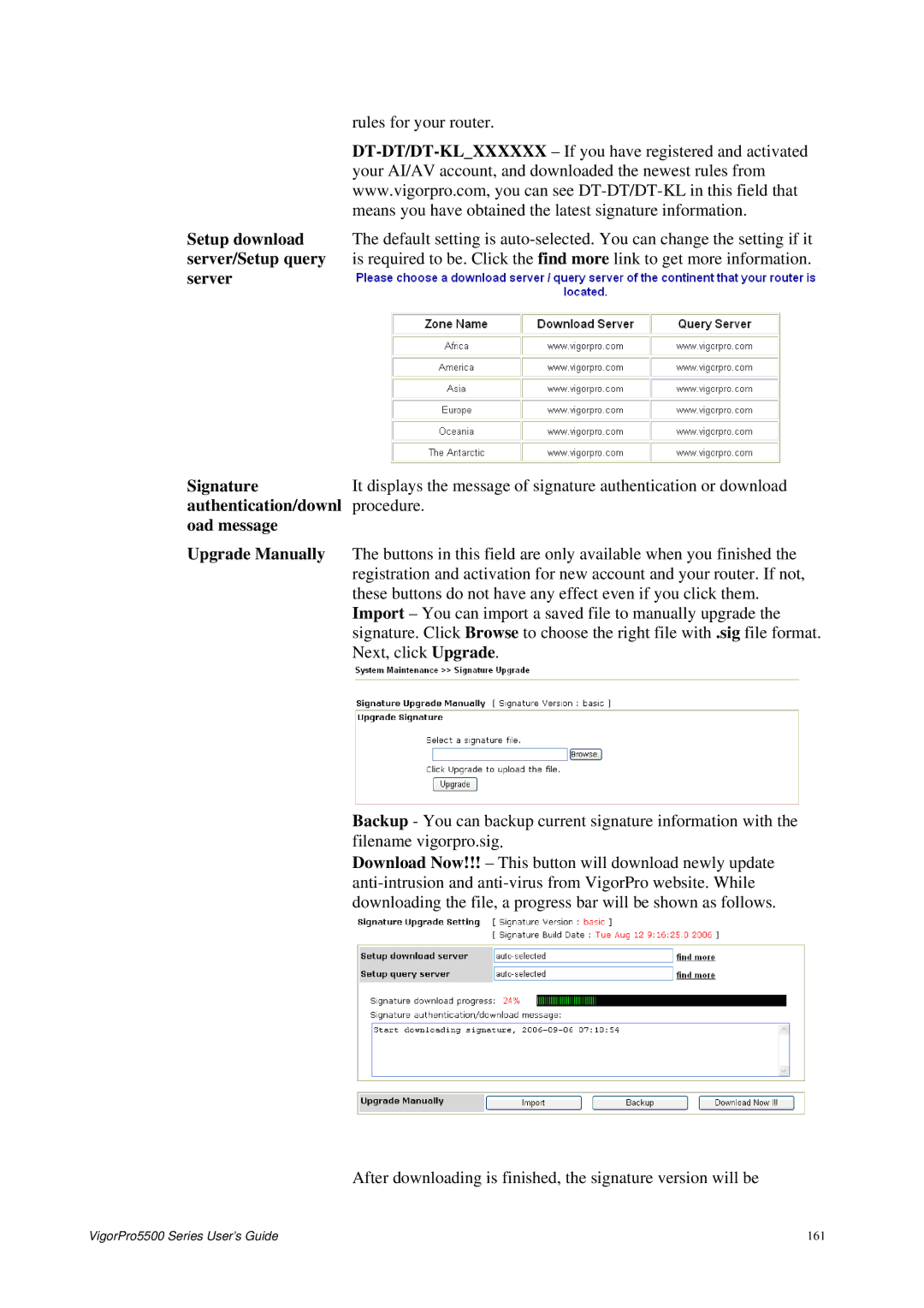 Draytek 5500 Series manual Signature, Authentication/downl, Oad message Upgrade Manually 