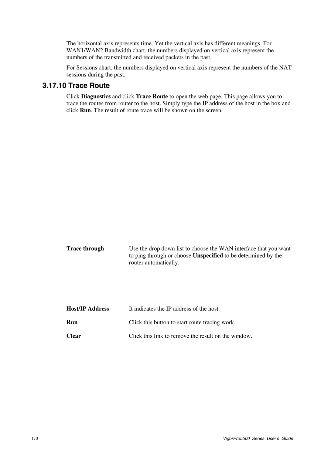 Draytek 5500 Series manual Trace Route, Trace through 