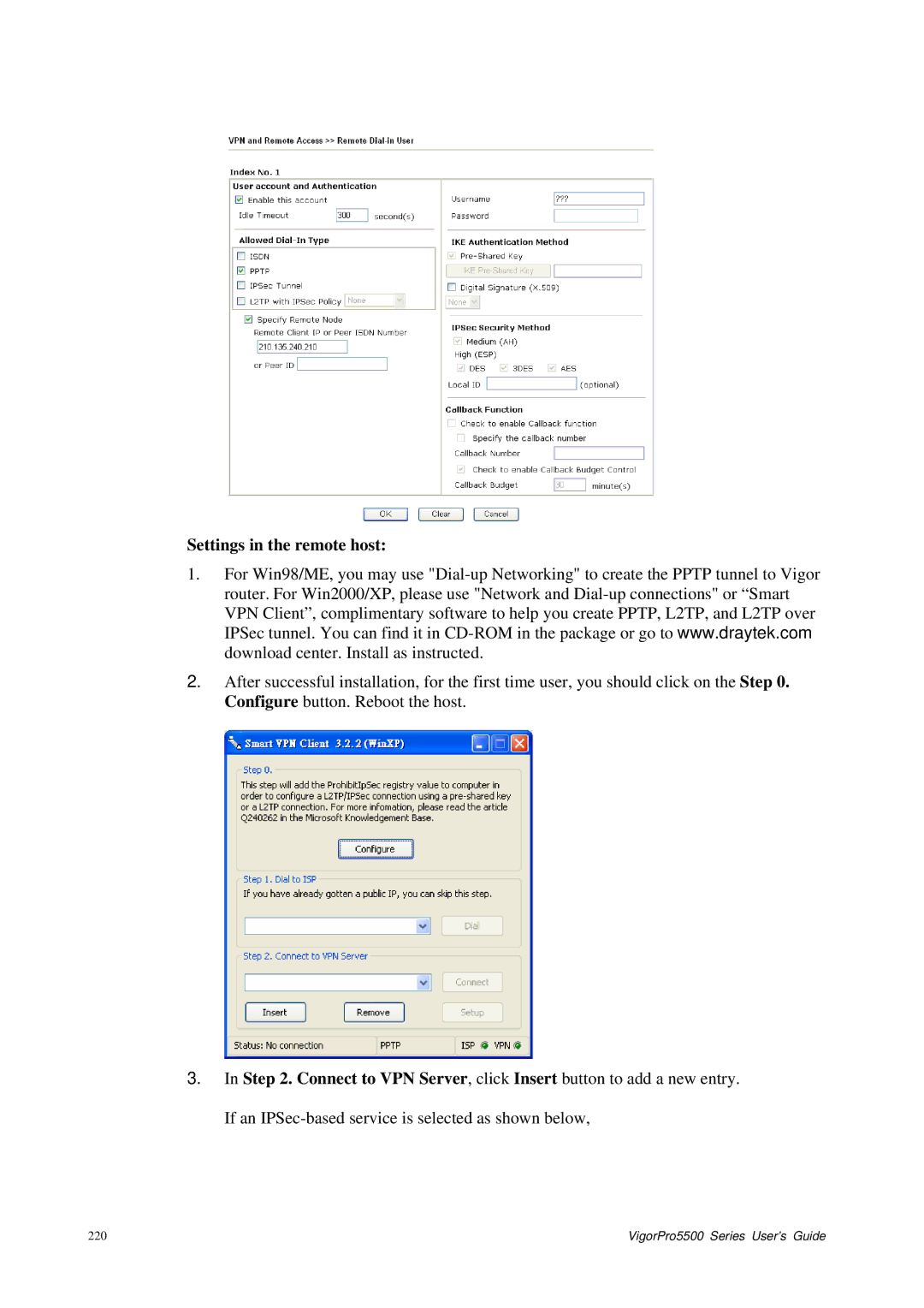 Draytek 5500 Series manual Settings in the remote host 