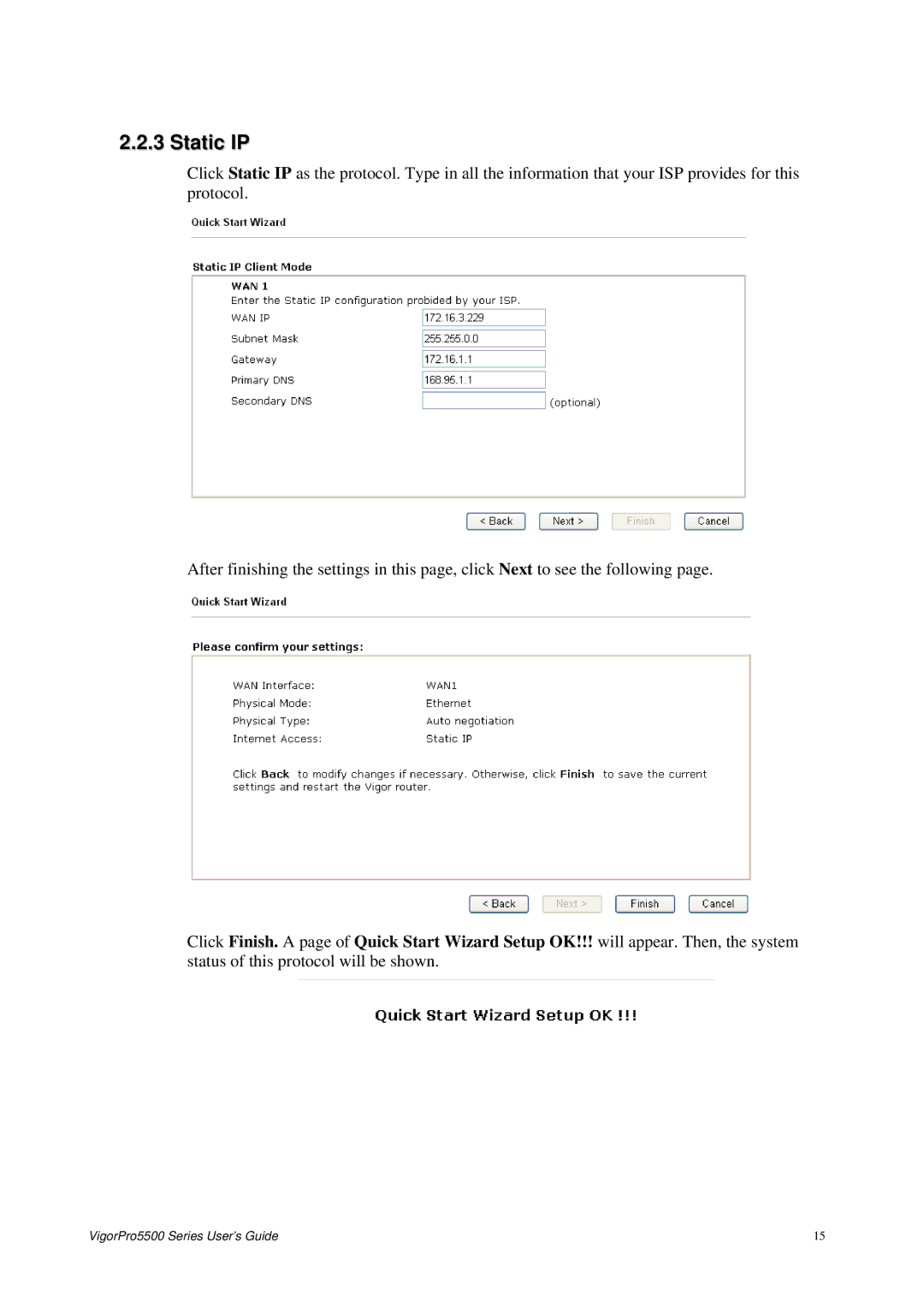 Draytek 5500 Series manual Static IP 