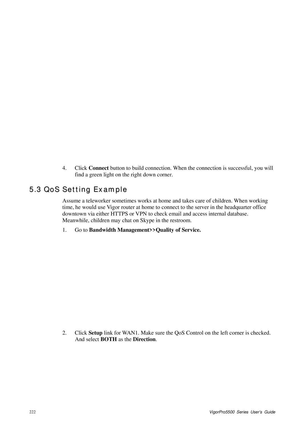 Draytek 5500 Series manual QoS Setting Example, Go to Bandwidth ManagementQuality of Service 