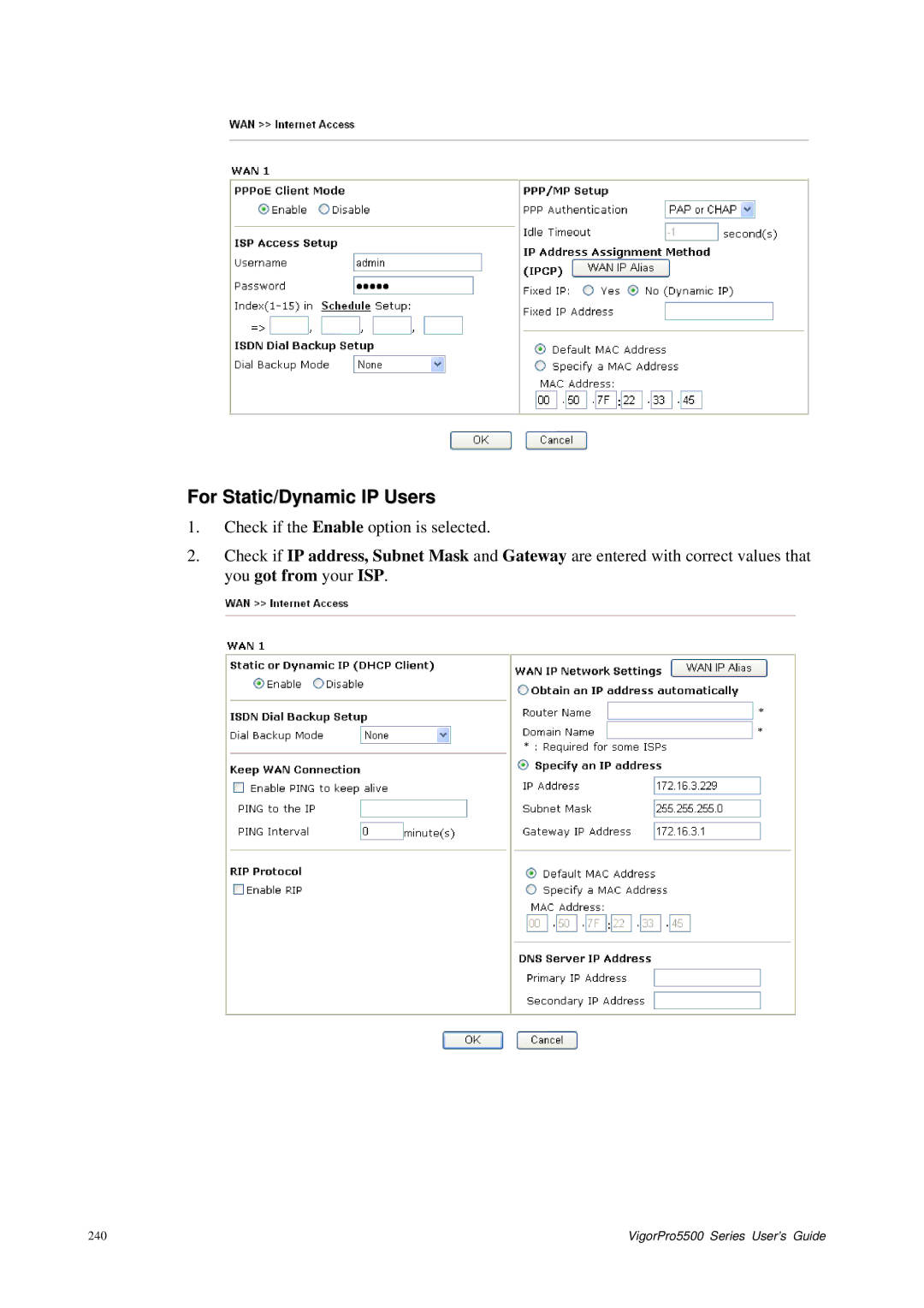 Draytek 5500 Series manual For Static/Dynamic IP Users 