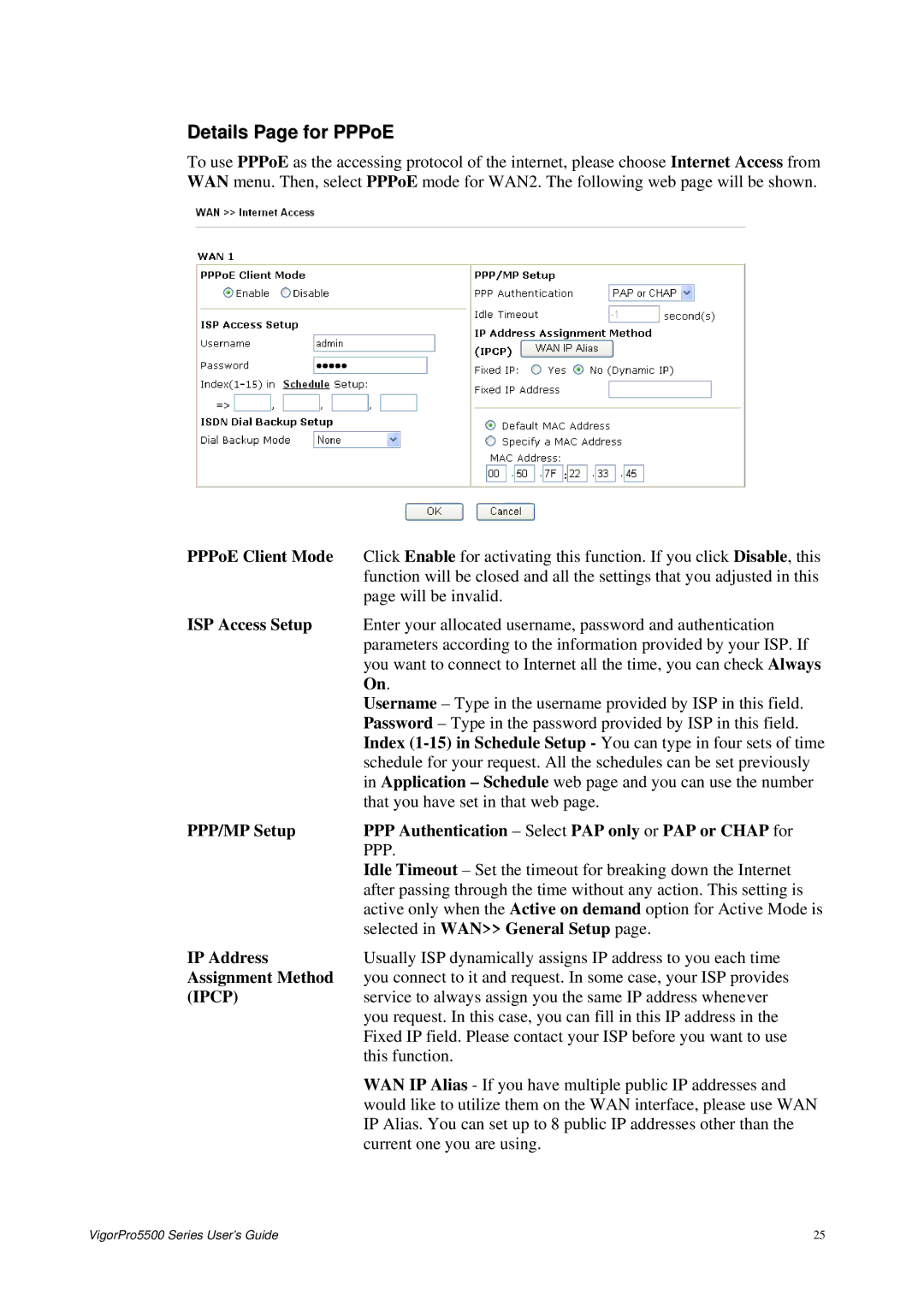 Draytek 5500 Series manual Details Page for PPPoE 