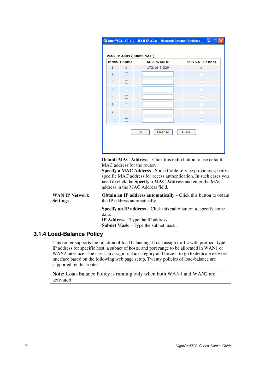 Draytek 5500 Series manual Load-Balance Policy, MAC address for the router 