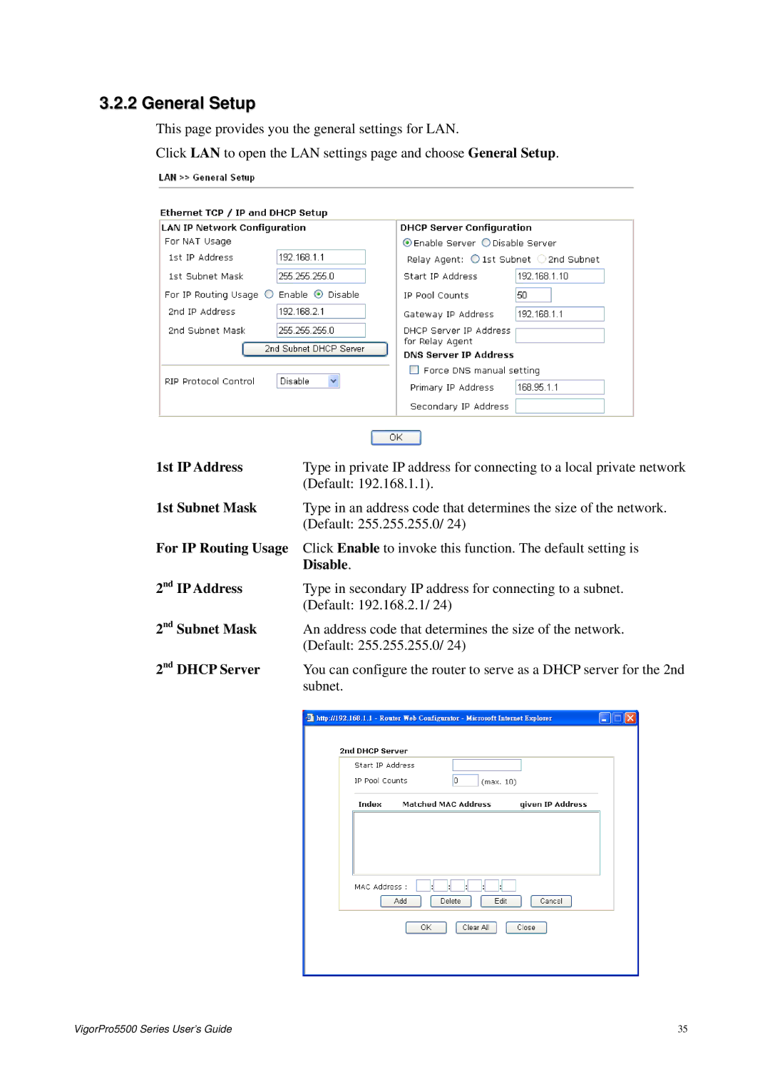 Draytek 5500 Series manual 1st IP Address 1st Subnet Mask For IP Routing Usage 