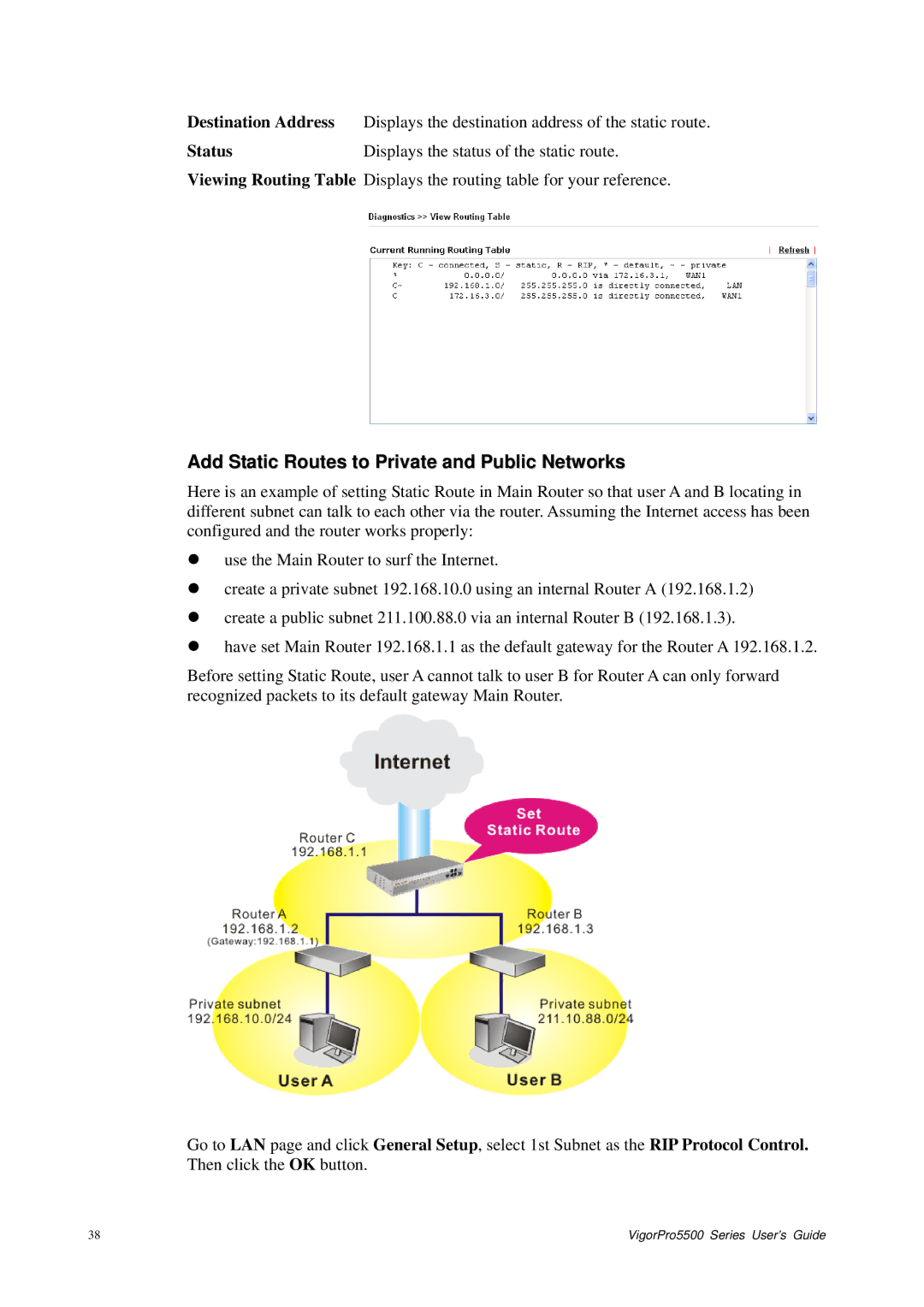 Draytek 5500 Series manual Add Static Routes to Private and Public Networks 