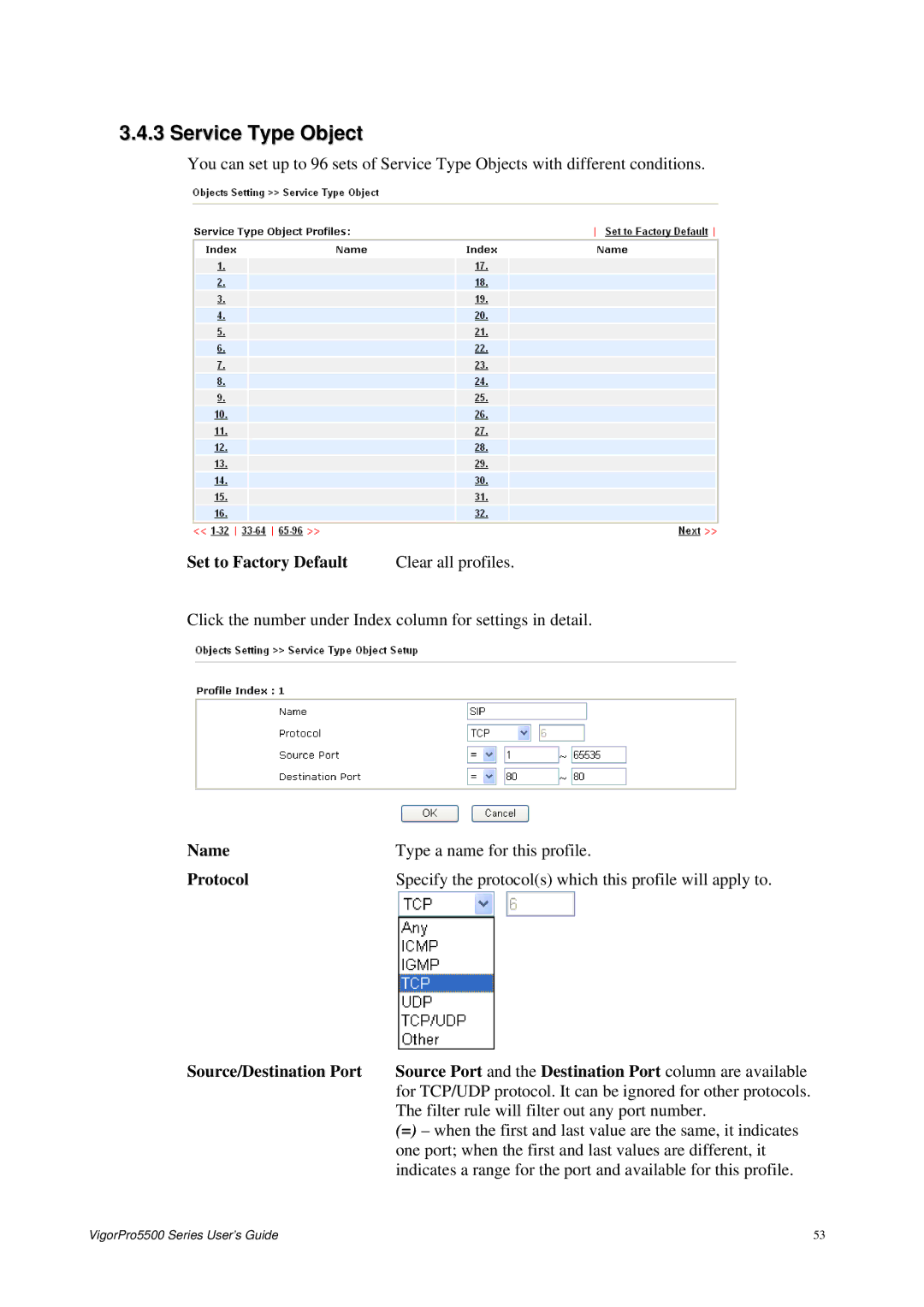 Draytek 5500 Series manual Service Type Object 