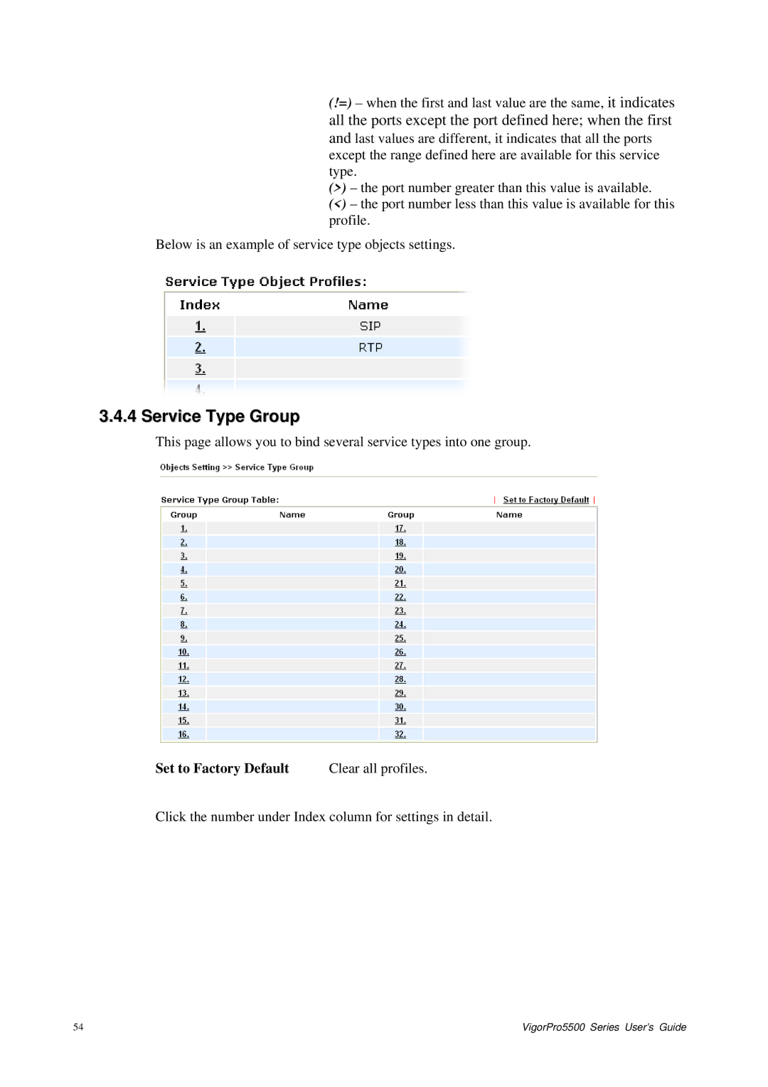 Draytek 5500 Series manual Service Type Group 