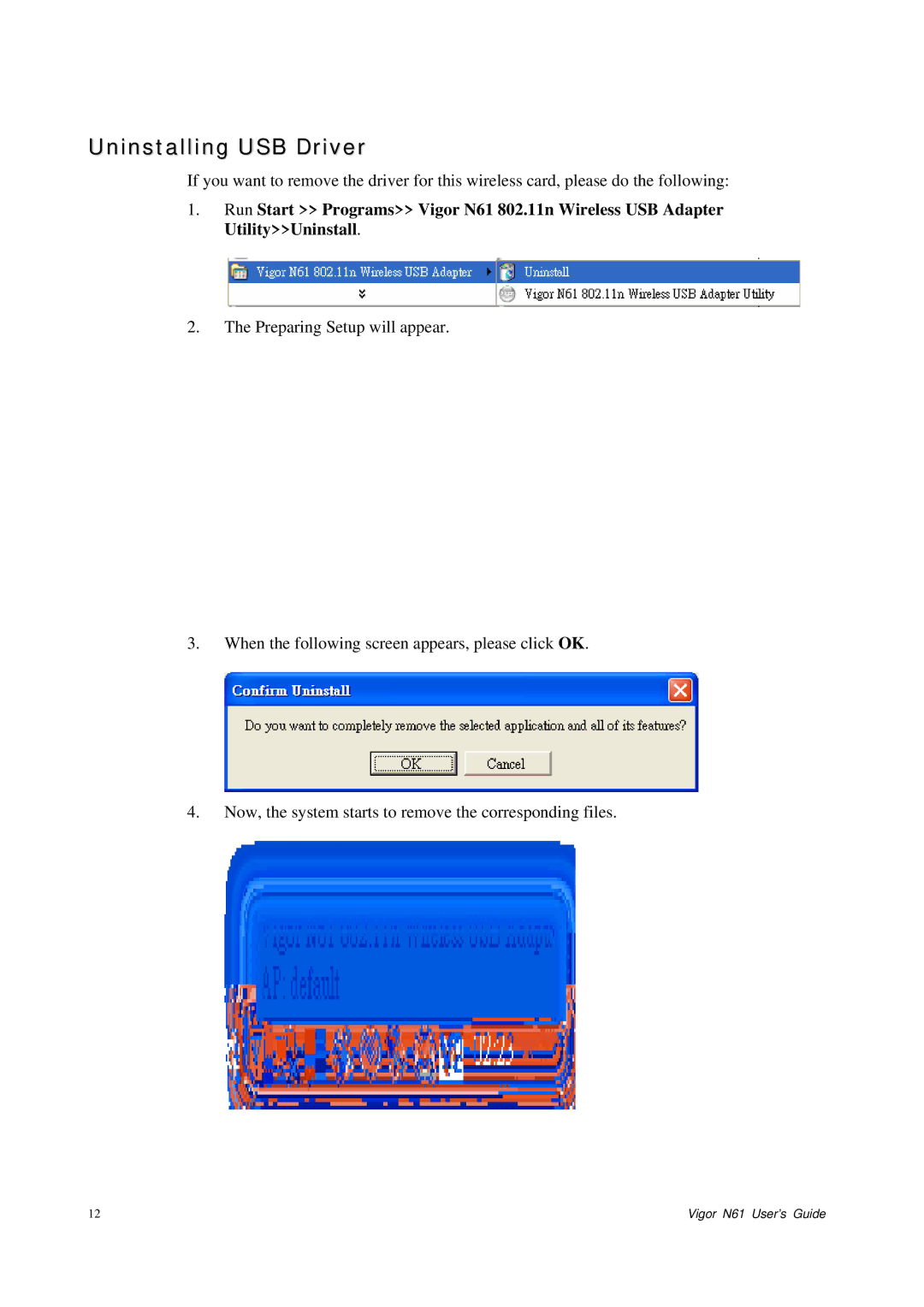 Draytek N61 manual Uninstalling USB Driver 