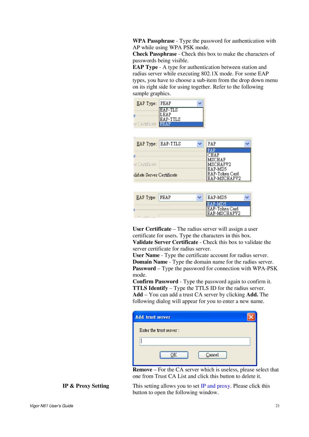 Draytek N61 manual IP & Proxy Setting 