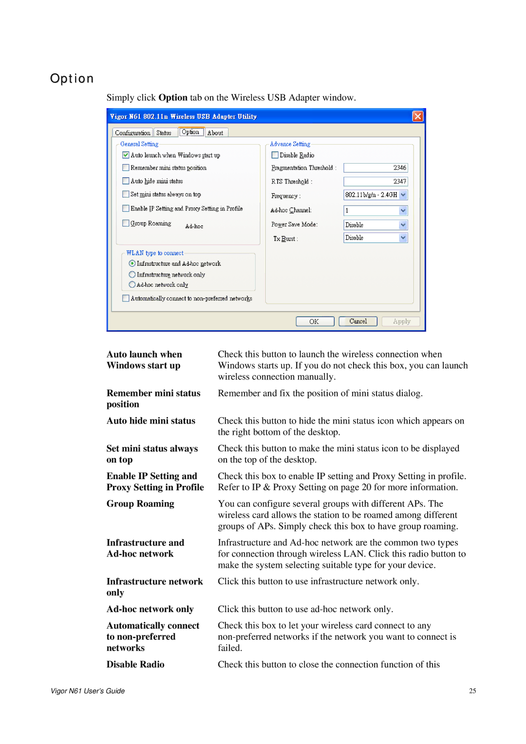 Draytek N61 manual Option 