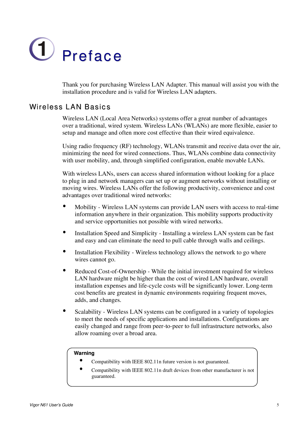 Draytek N61 manual Preface, Wireless LAN Basics 