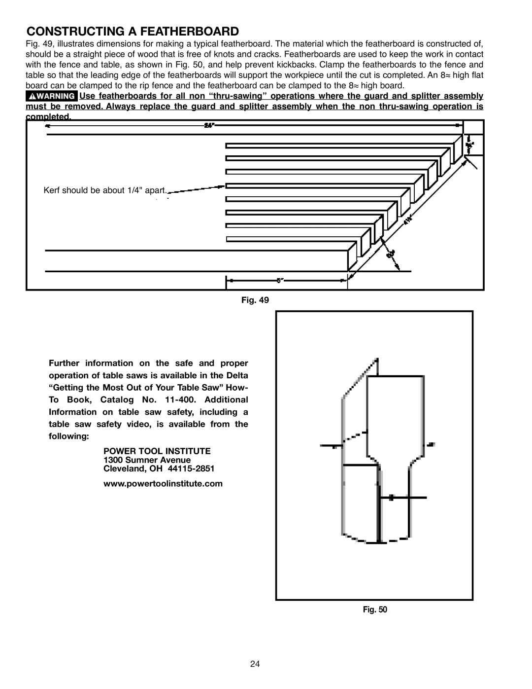 Draytek SM200L instruction manual Constructing a Featherboard, Power Tool Institute 