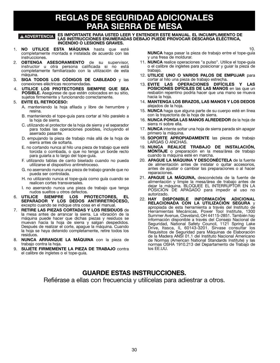 Draytek SM200L instruction manual Reglas DE Seguridad Adicionales Para Sierra DE Mesa, Guarde Estas Instrucciones 