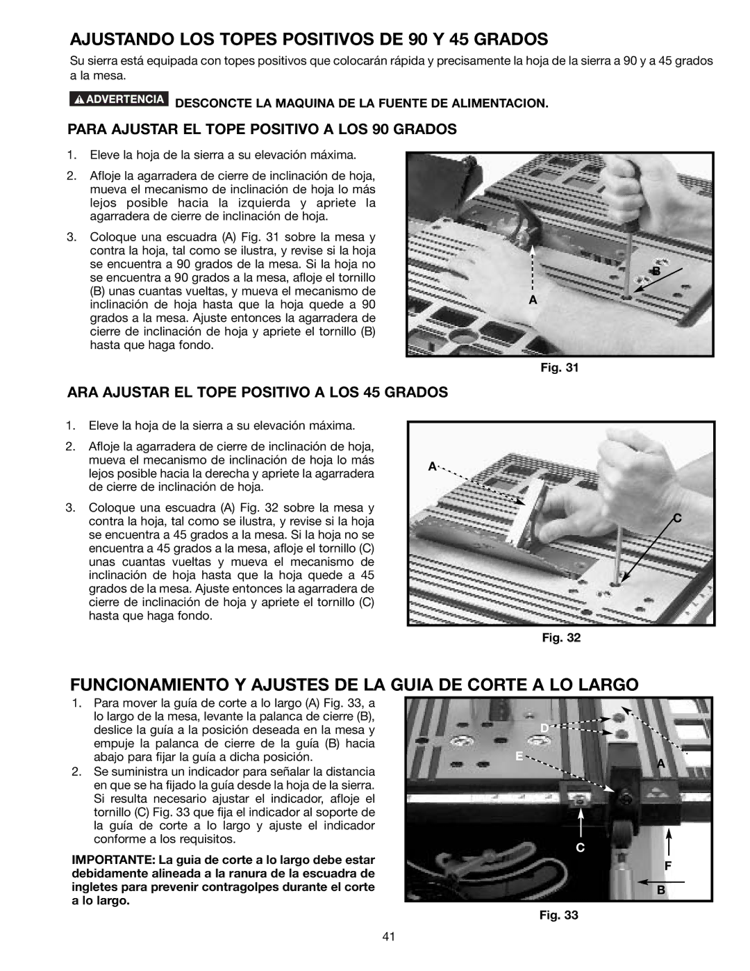 Draytek SM200L Ajustando LOS Topes Positivos DE 90 Y 45 Grados, Funcionamiento Y Ajustes DE LA Guia DE Corte a LO Largo 