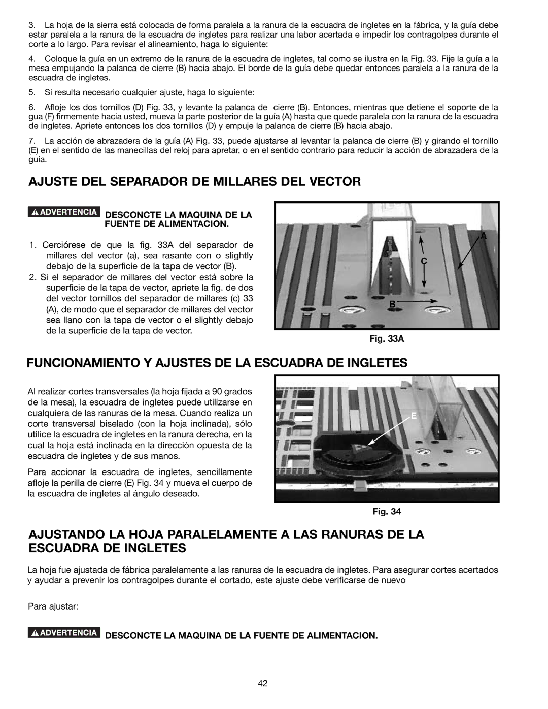 Draytek SM200L Ajuste DEL Separador DE Millares DEL Vector, Funcionamiento Y Ajustes DE LA Escuadra DE Ingletes 