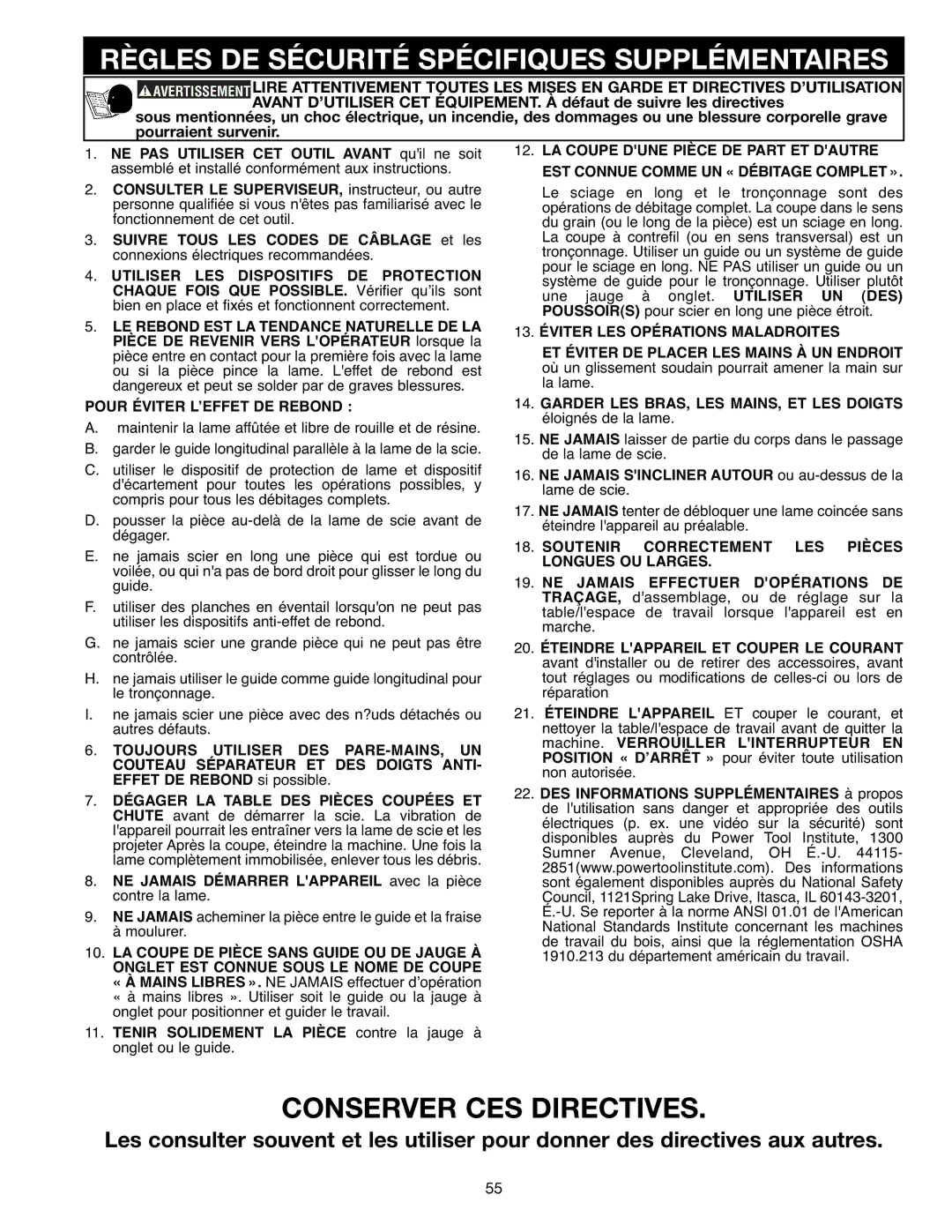 Draytek SM200L instruction manual Règles DE Sécurité Spécifiques Supplémentaires, Pour Éviter L’EFFET DE Rebond 